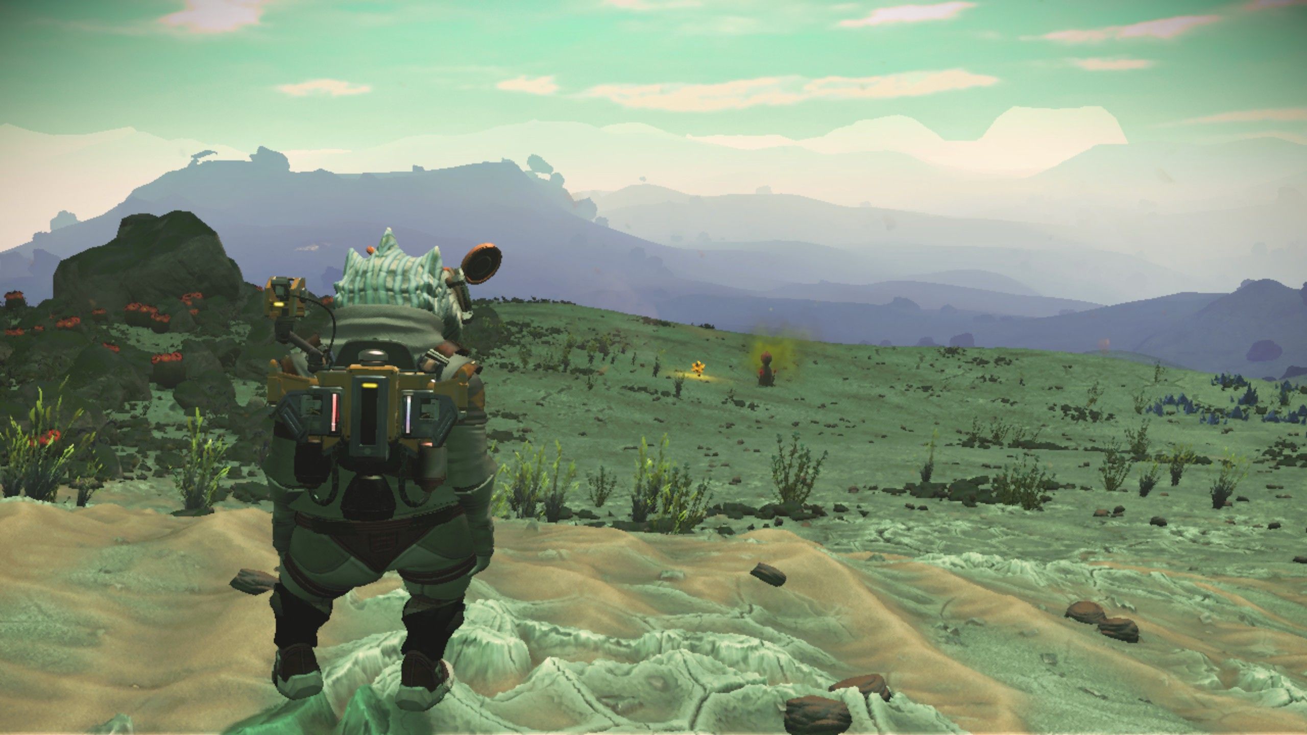 A Traveler on a Barren rocky Planet in No Man's Sky.