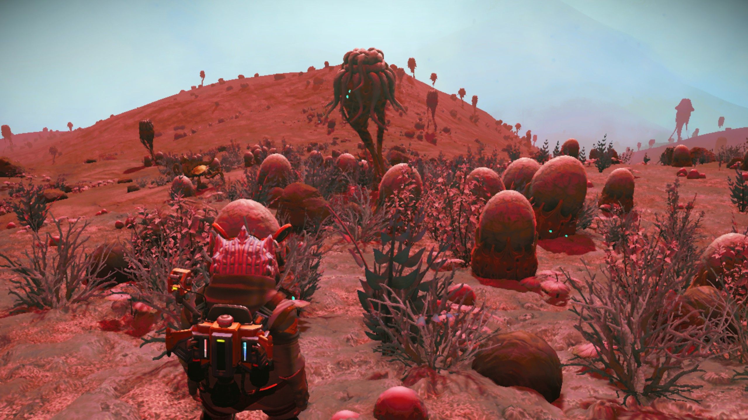 A Traveler on a Toxic Acrid Planet in No Man's Sky.