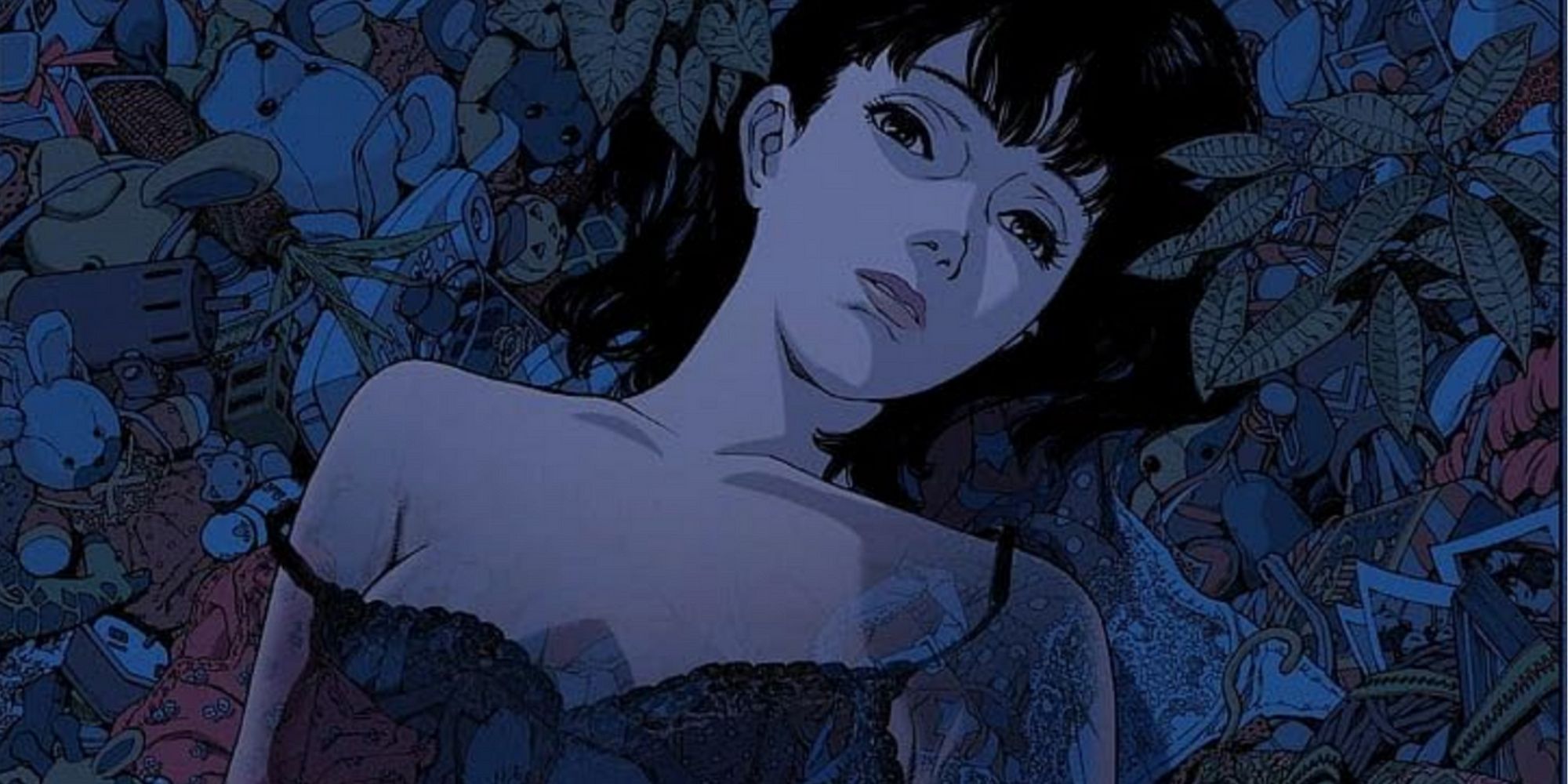 Perfect Blue promotional poster with Mima Kirigoe laying in a pile of junk