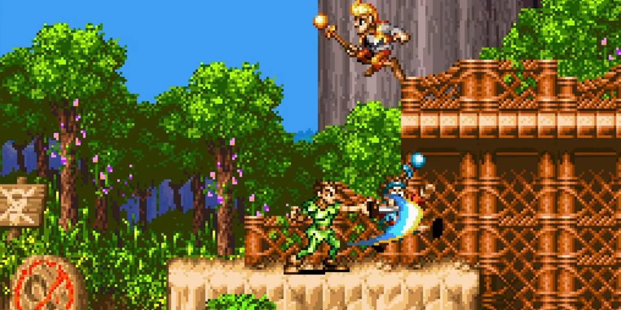Peter Pan slashing an enemy in Hook for the SNES