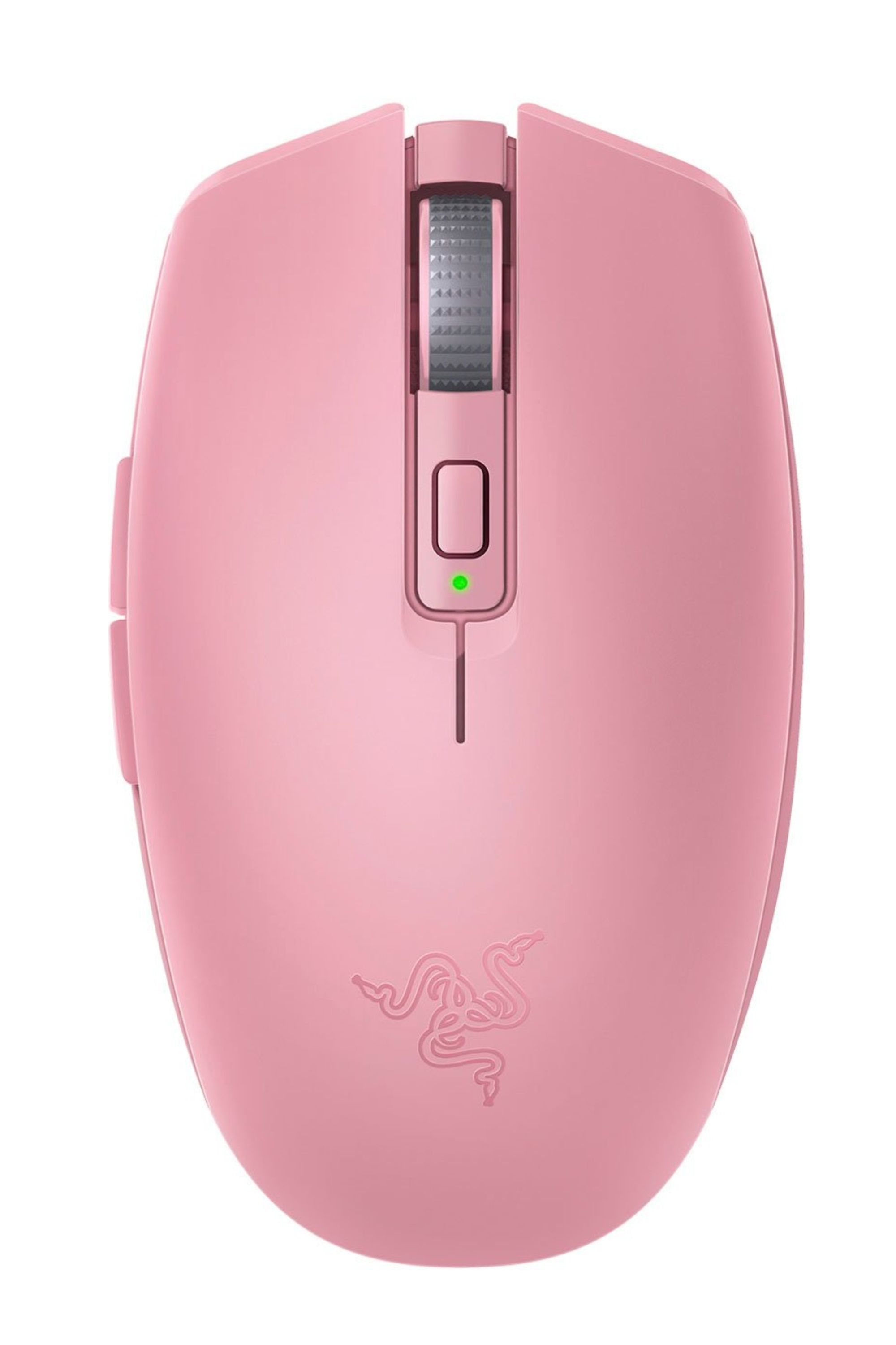 هر آنچه برای تنظیم بازی صورتی نیاز دارید 4 یک کوارتز صورتی Razer Orochi V2 در پس زمینه سفید.