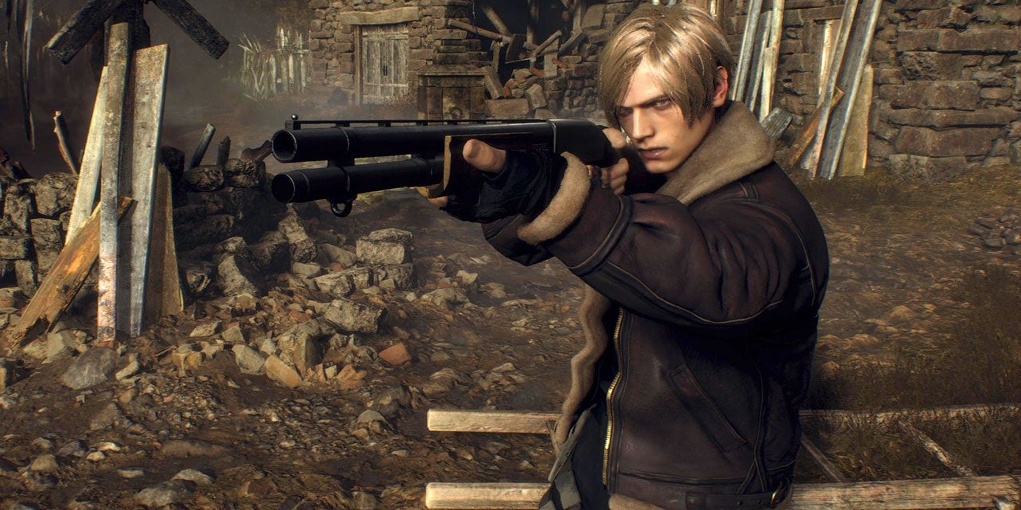 Resident Evil 4: Remake - Leon Aiming A Shotgun Menacingly