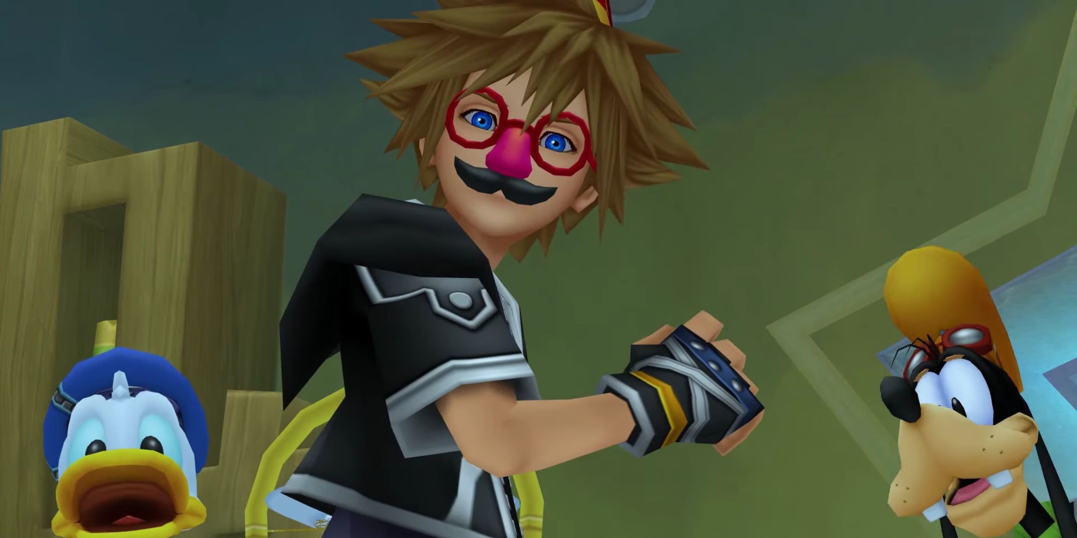 Sora wearing funny glasses in Kingdom Hearts: Dream Drop Distance.