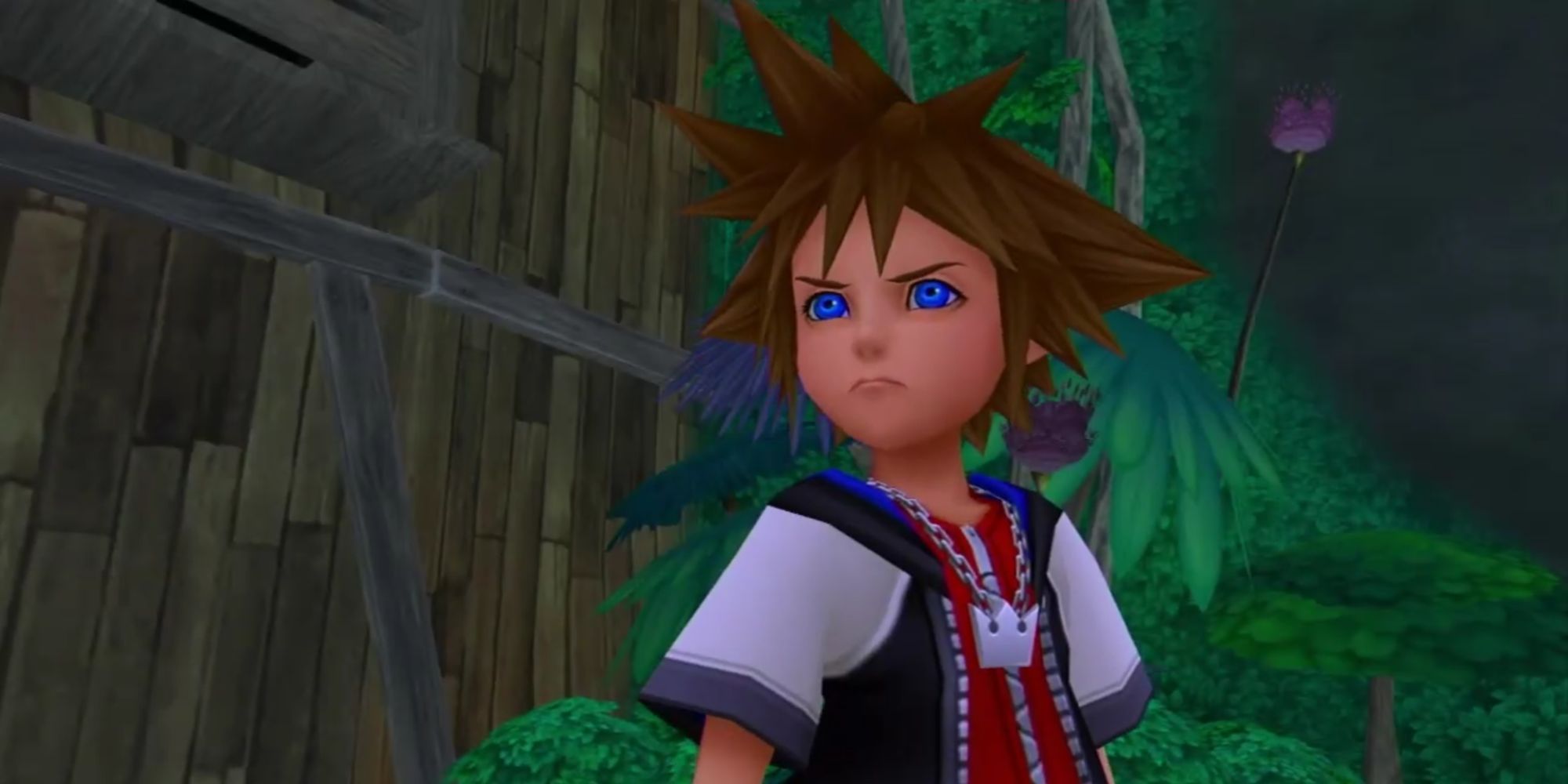 Sora glaring at Riku in Kingdom Hearts.