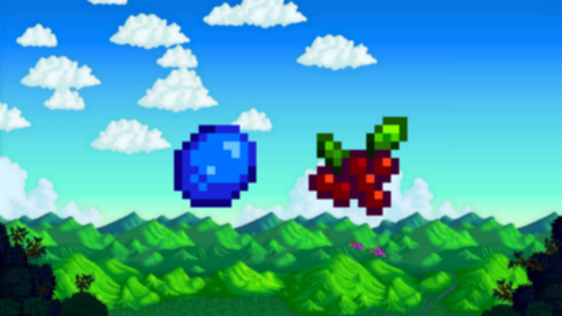 stardew valley best crops background with a blueberry and cranberry