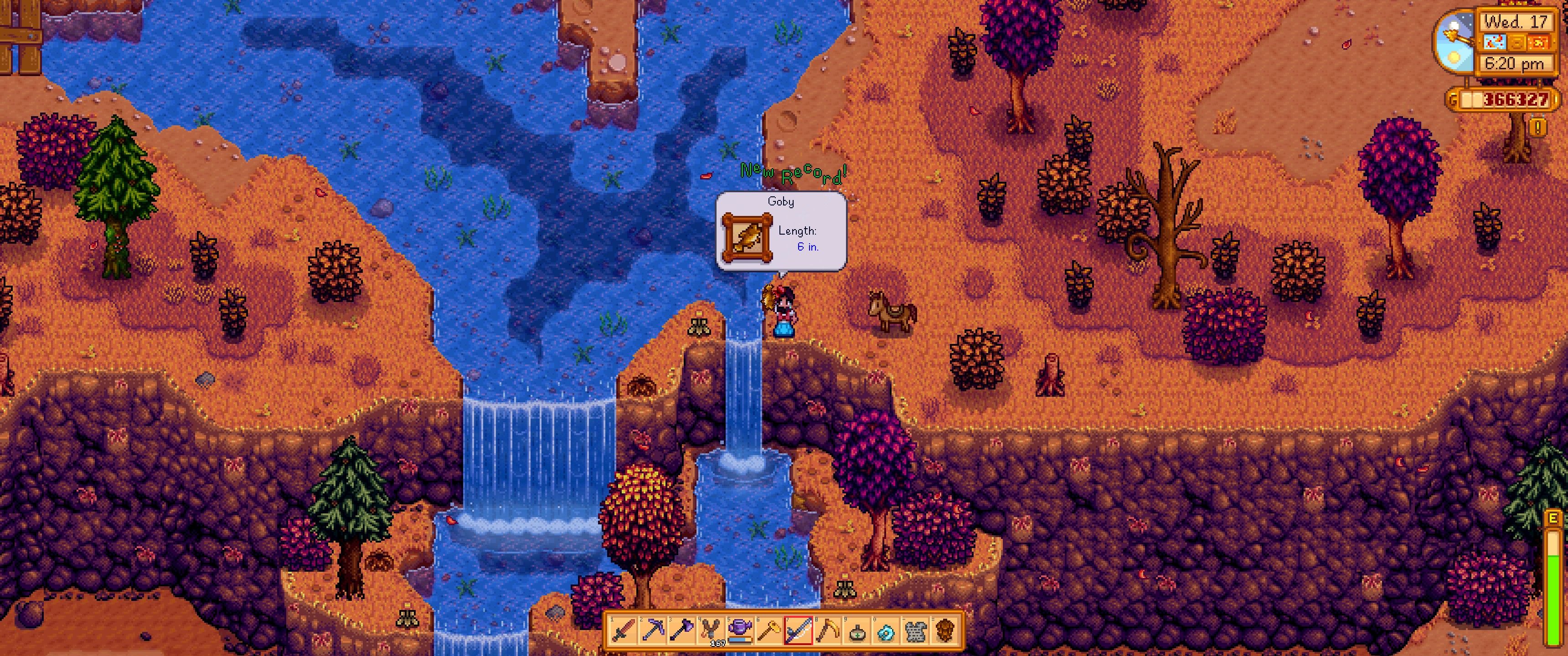 Stardew Valley: The player catches a Goby