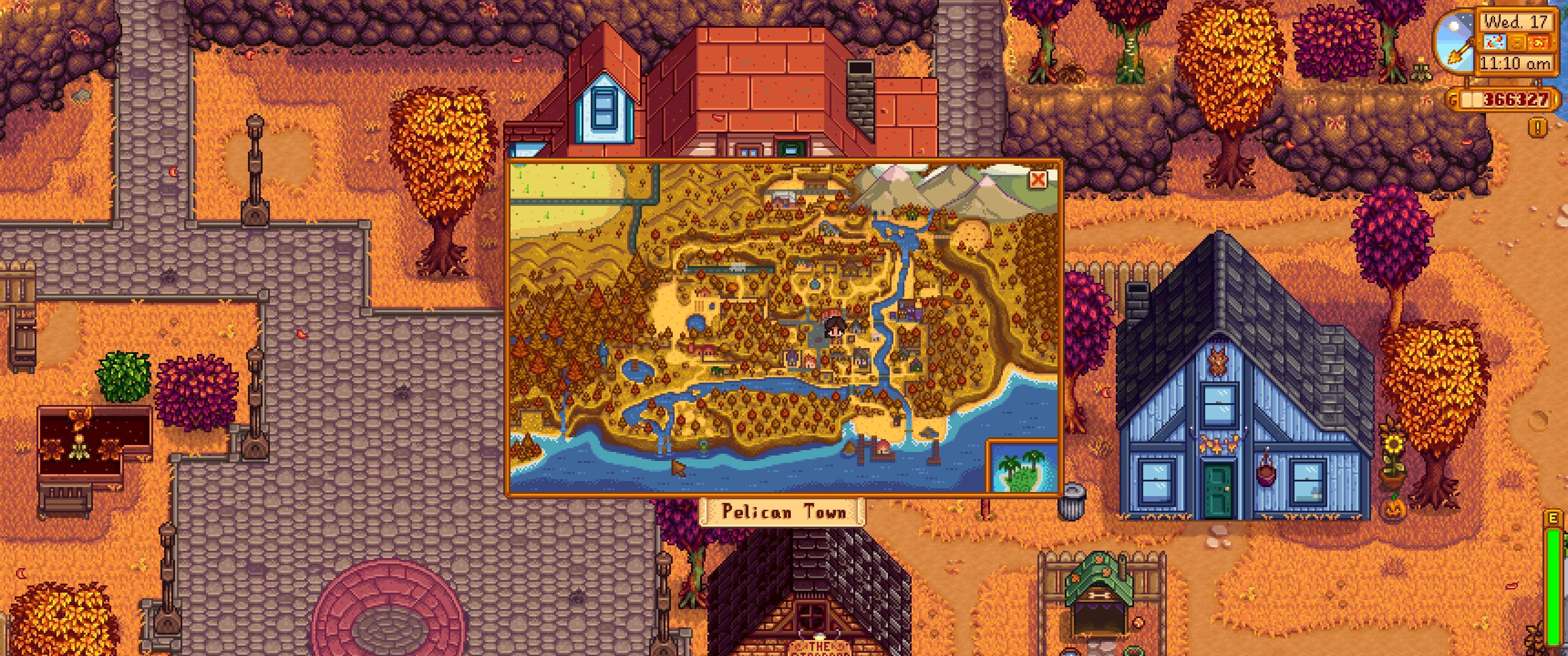 Stardew Valley: A map of the Goby's whereabouts with the location indicated by the cursor on the bottom left