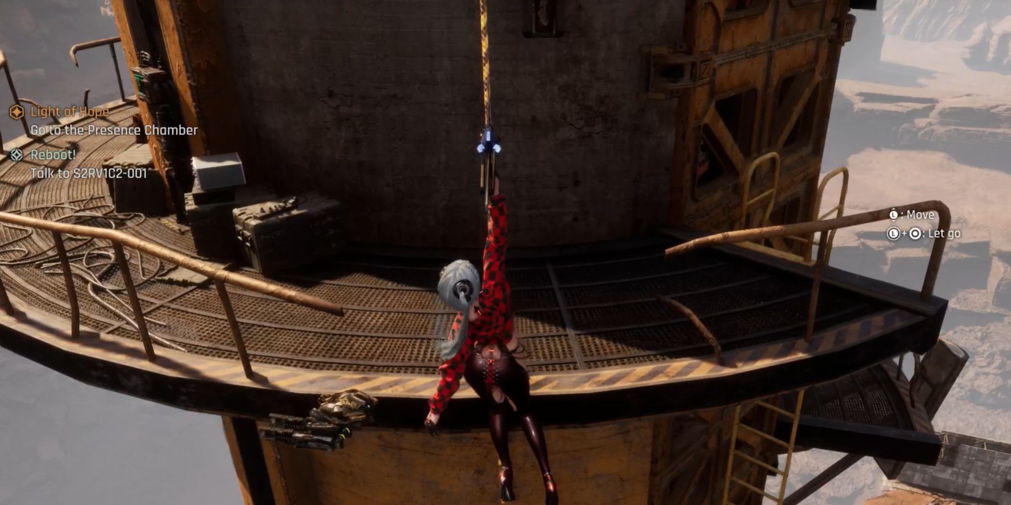 Stellar Blade Eve hanging from rope