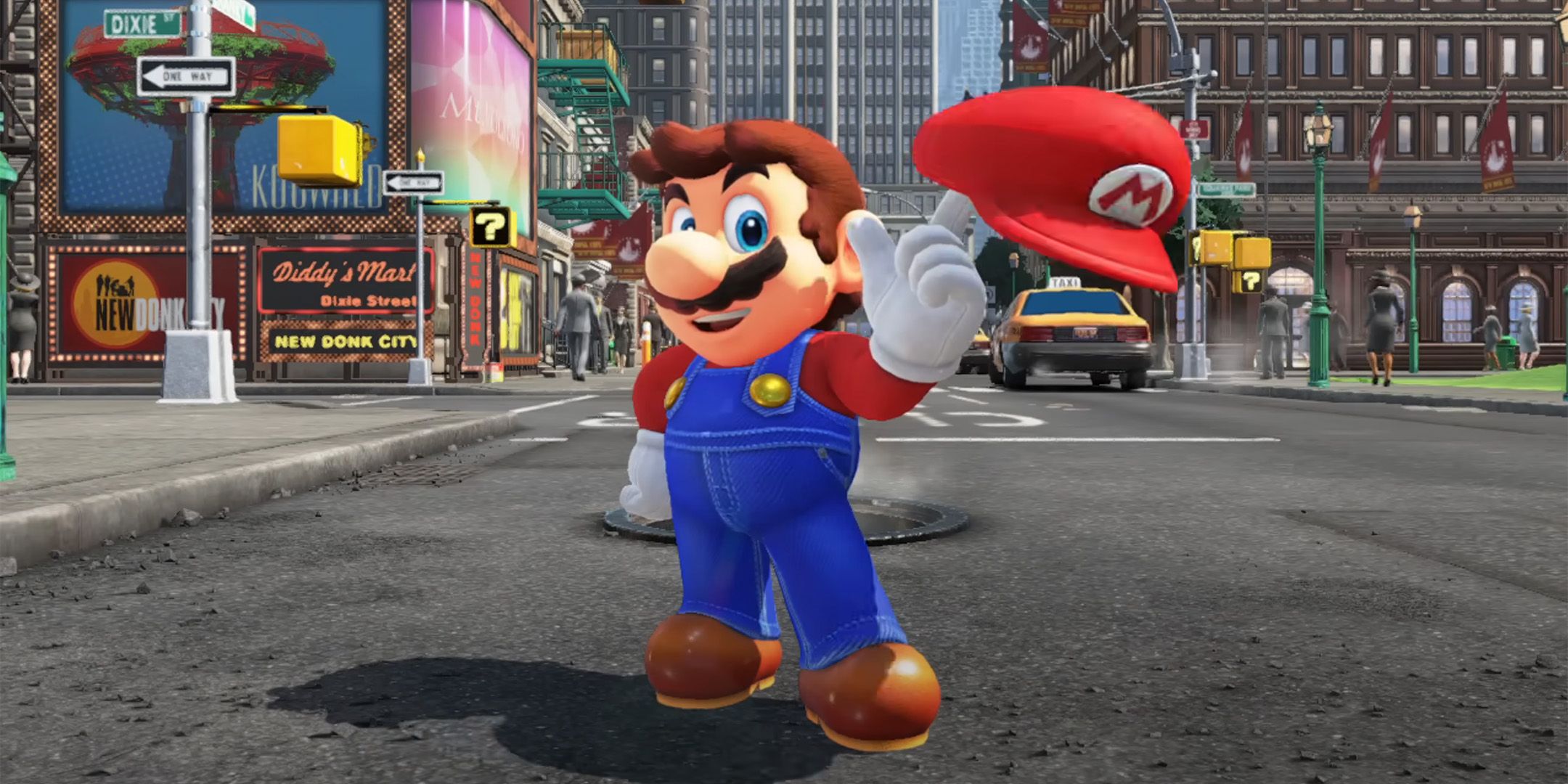 Mario twirling his hat in Super Mario Odyssey.