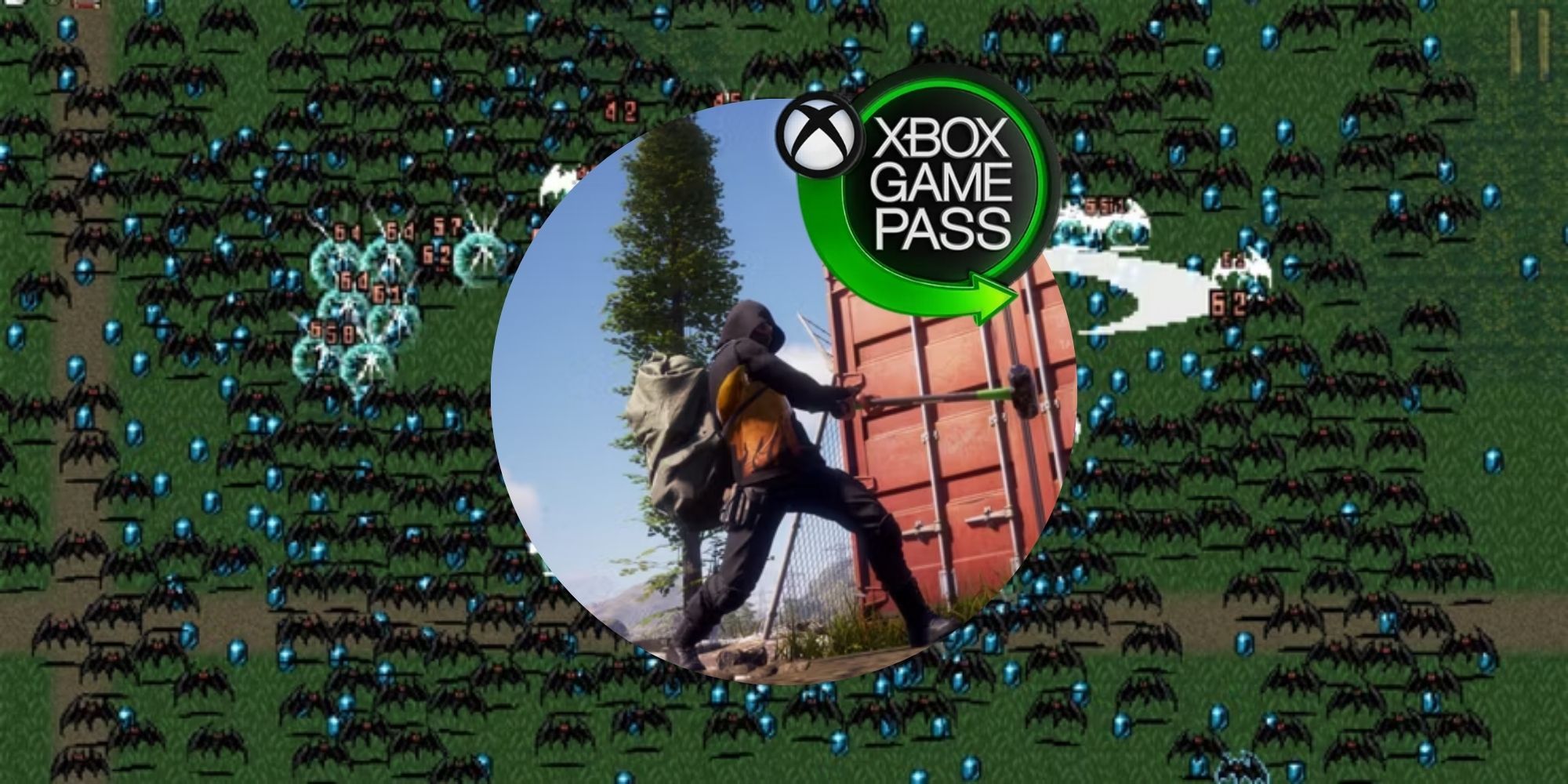 Survival Games On Xbox Game Pass Featured Image Vampire Survivors Background With State Of Decay 2 In The Foreground