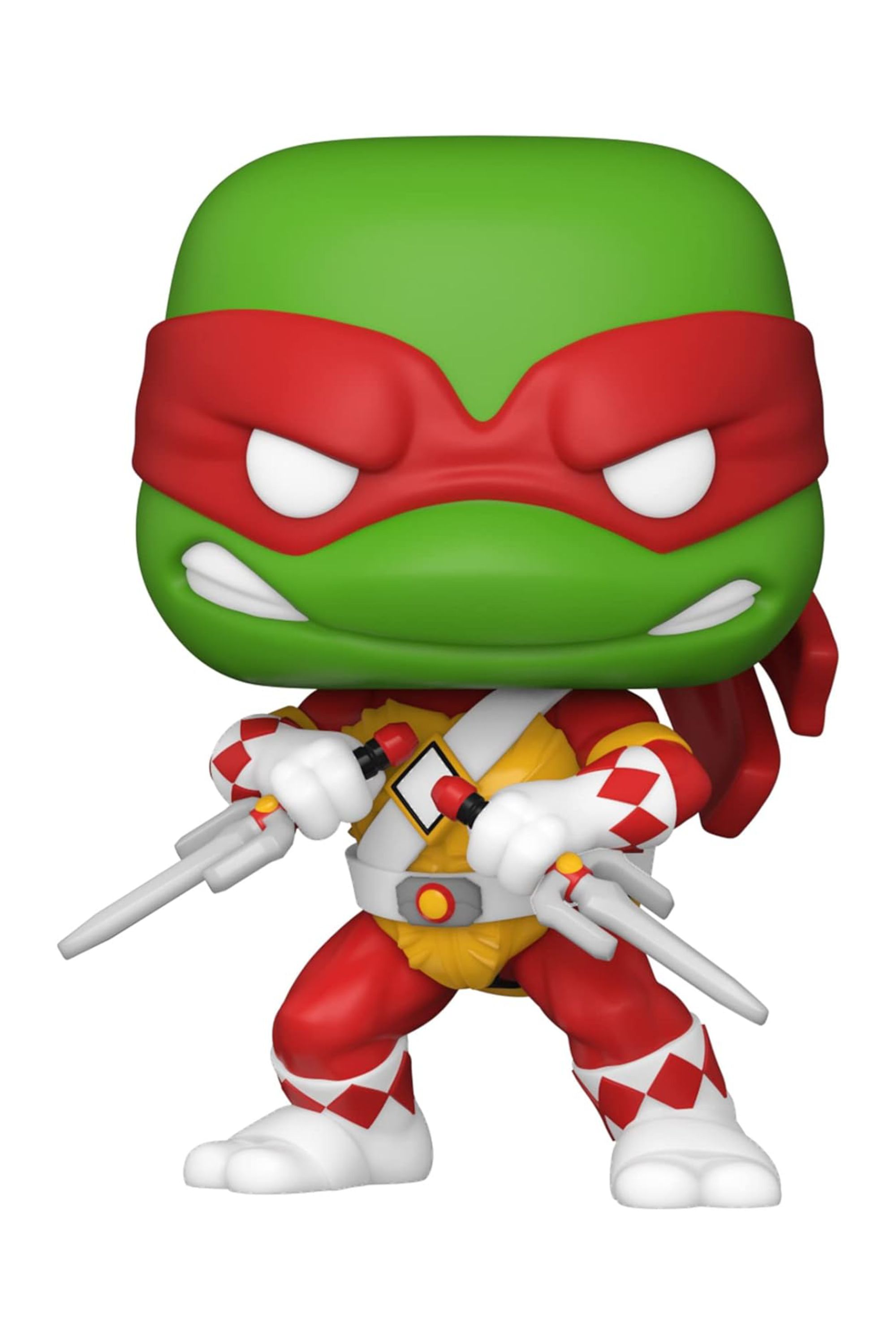 Funko Pop of Teenage Mutant Ninja Turtles Raphael dressed in a red Power Rangers outfit