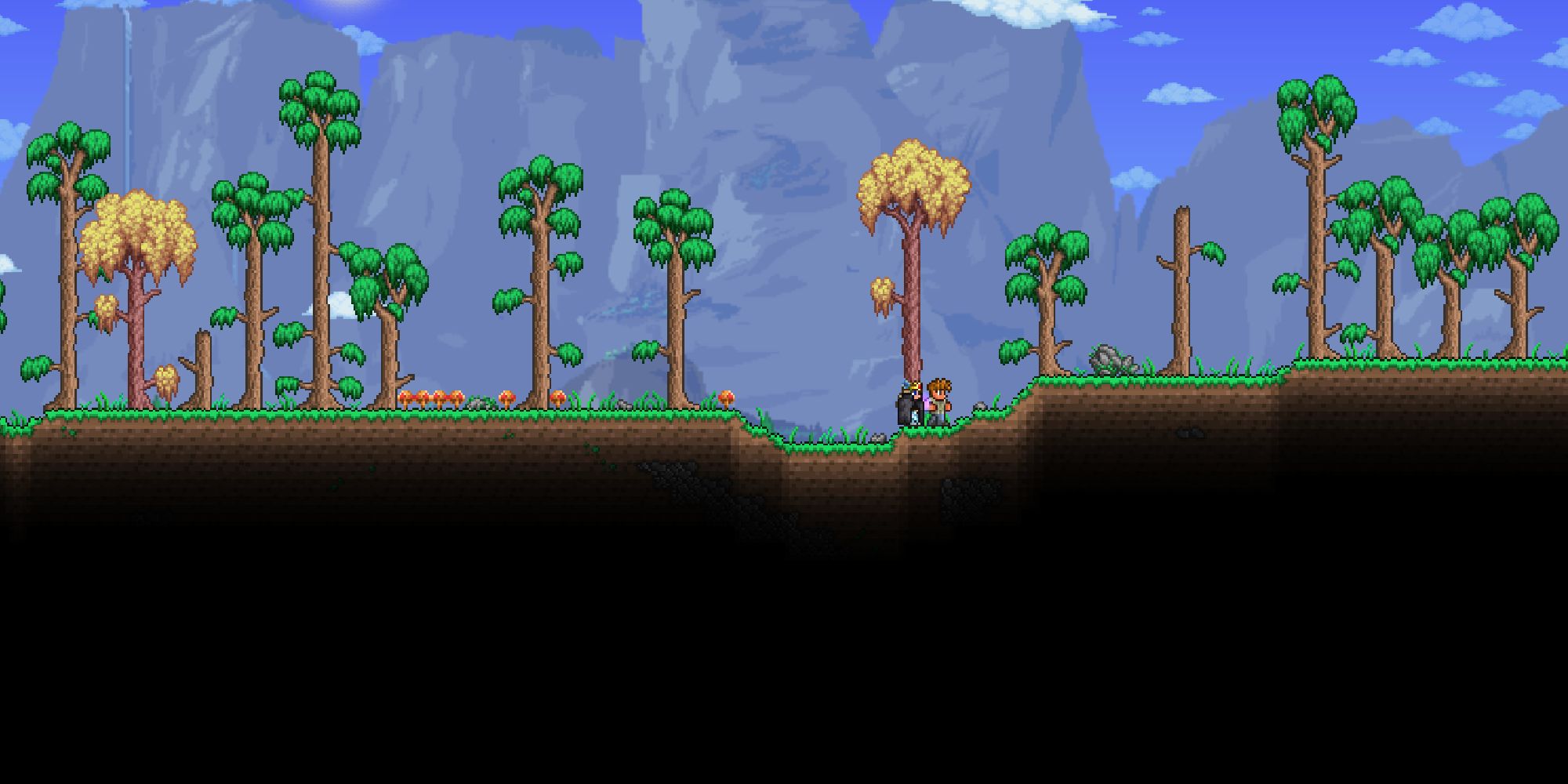 A player standing in the forest ecosystem of Terraria.