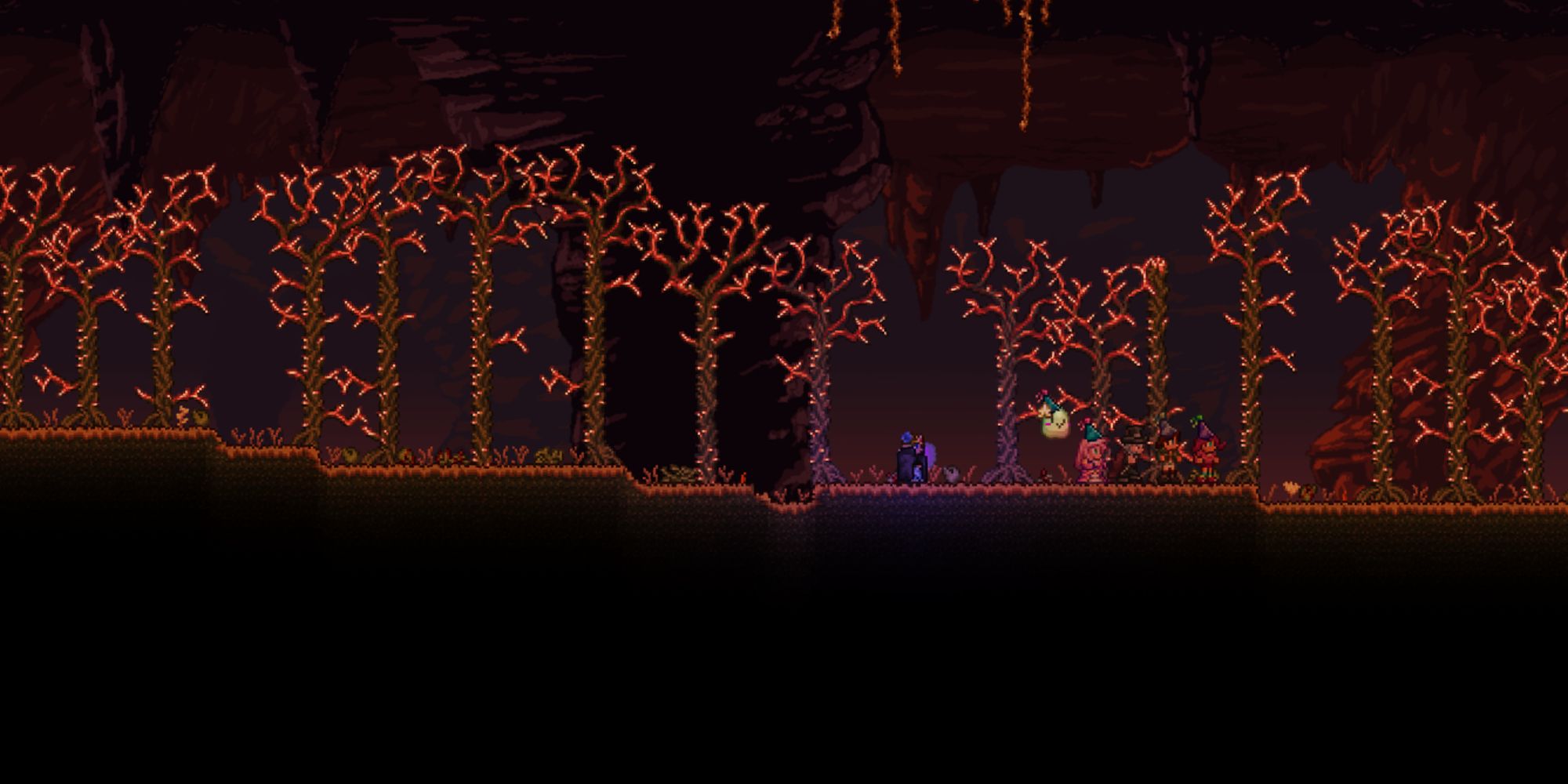 A player standing at the spawn point to obtain all the seeds in Terraria. 