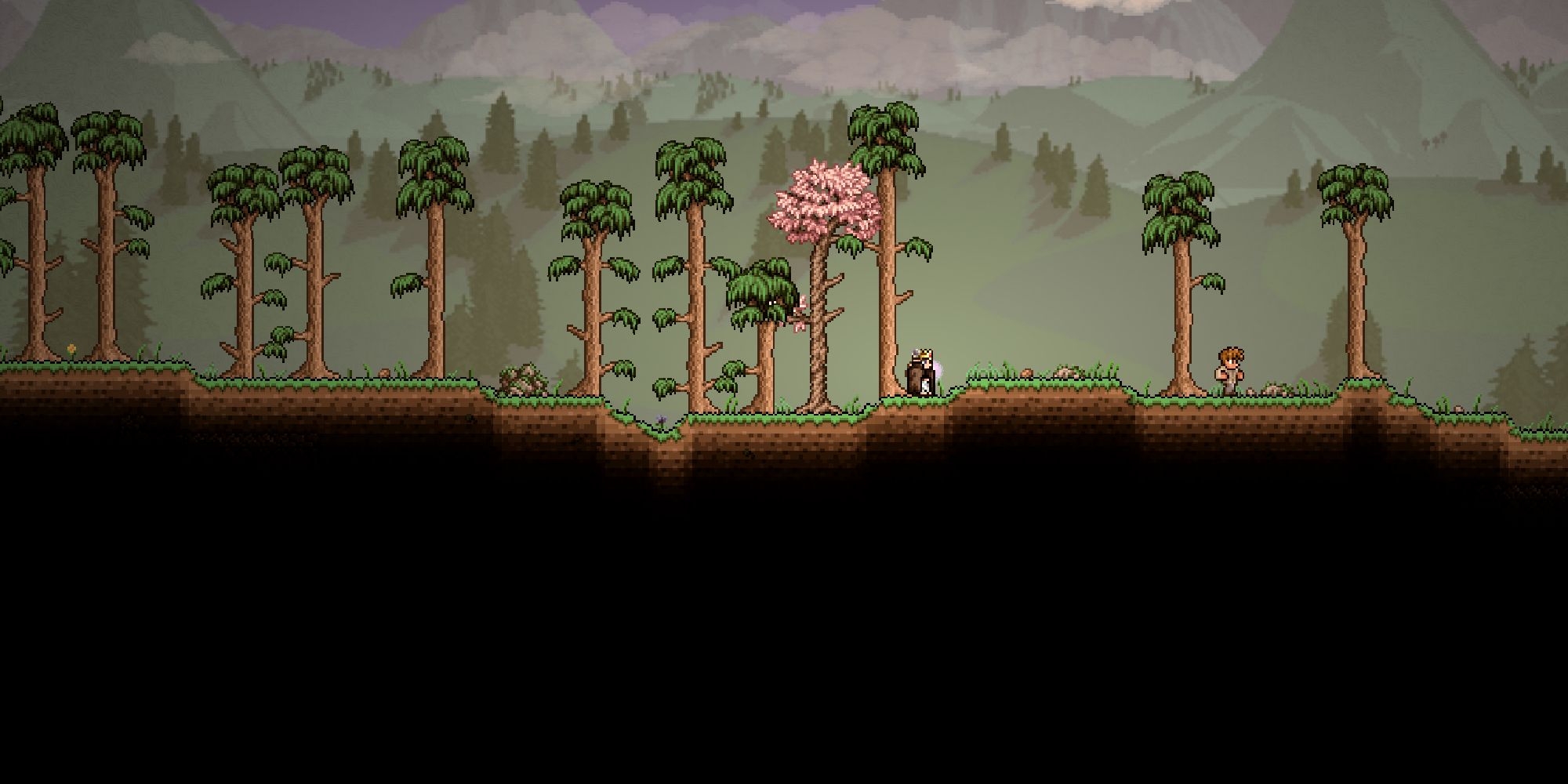 Players in the location where The Constant seed in Terraria spawns. 