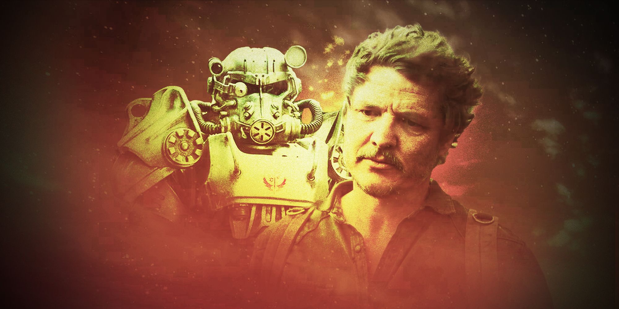 A Fallout Power Suit and Pedro Pascal as Joel in The Last of Us