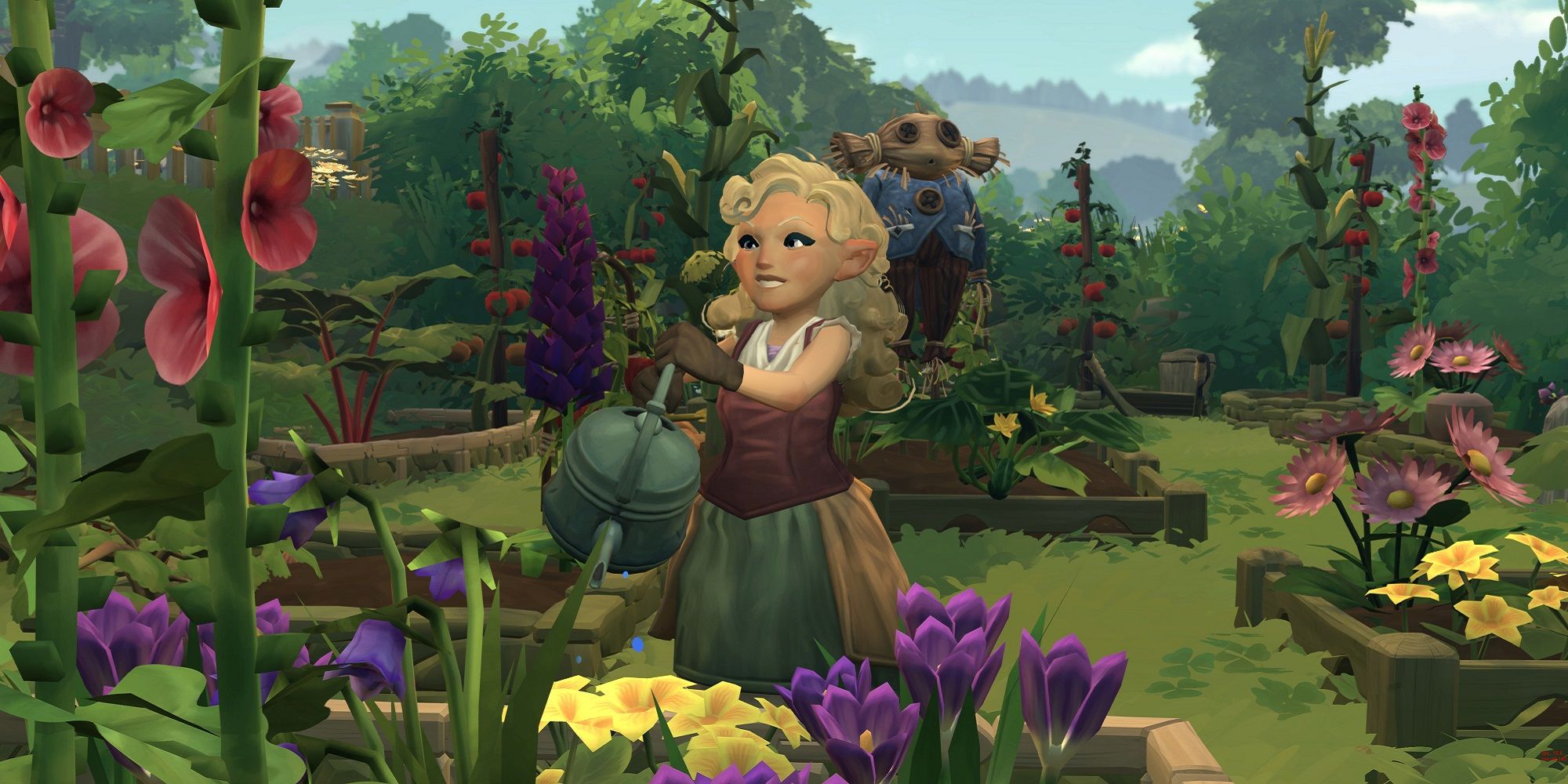 the lord of the rings tales of the shire hobbit lady watering flowers