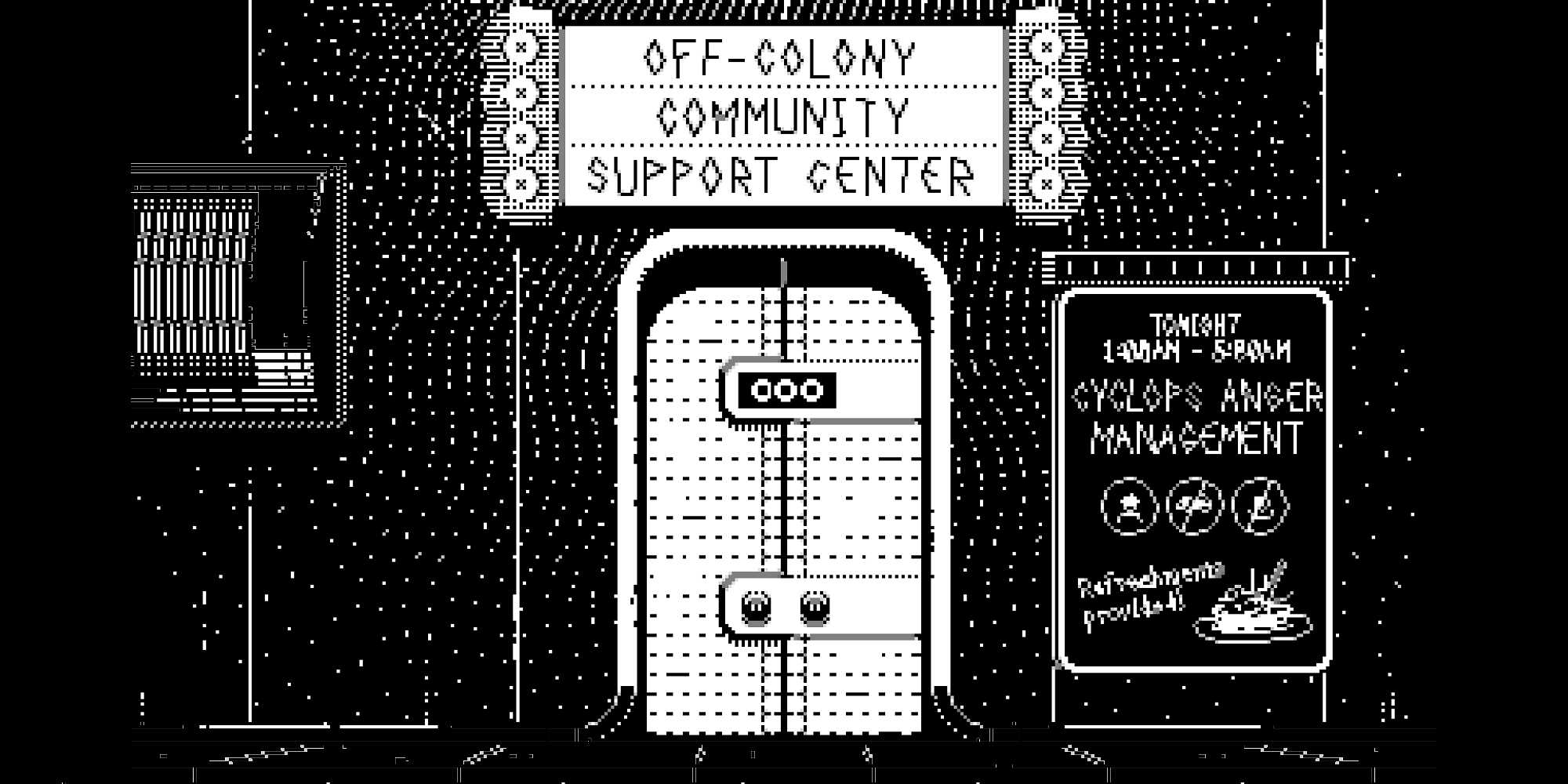 the off-colony community support center in mars after midnight