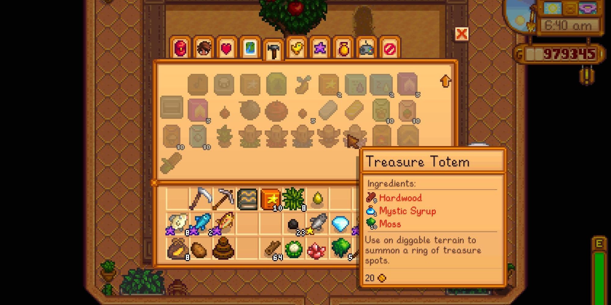 treasure totem recipe popped up on crafting menu in stardew valley.