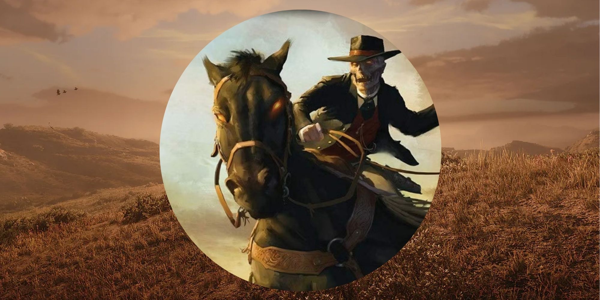 The cover of the Deadlands TTRPG imposed over a Red Dead Redemption 2 background