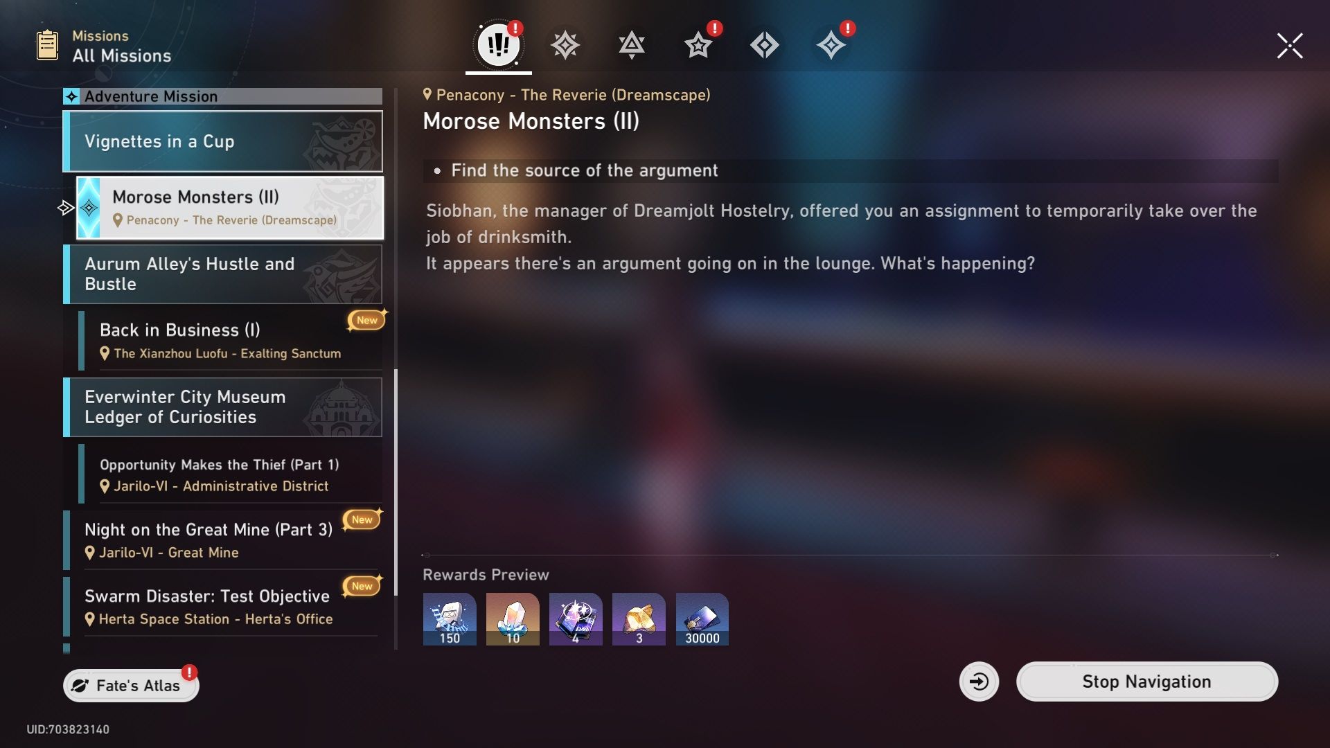 Mission screen displaying Vingettes In A Cup event missions