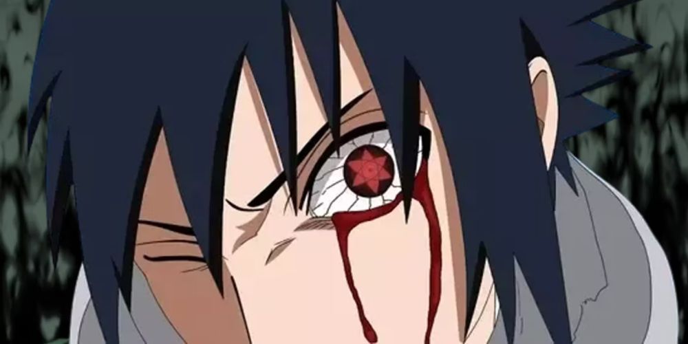 Sasukes eye bleeding as he summons the amaterasu