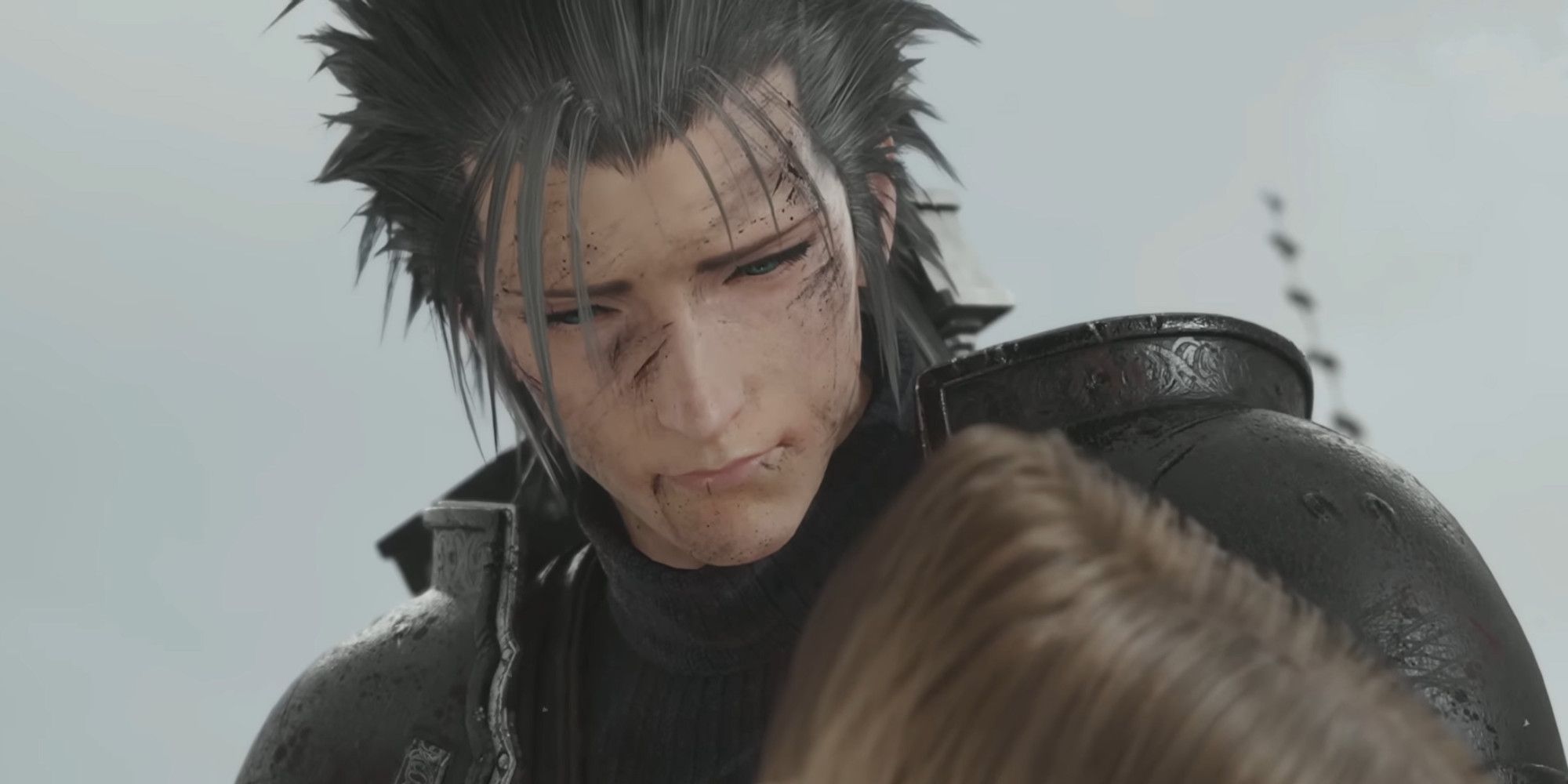Zack looking down at an unconscious Aerith in Final Fantasy 7 Rebirth