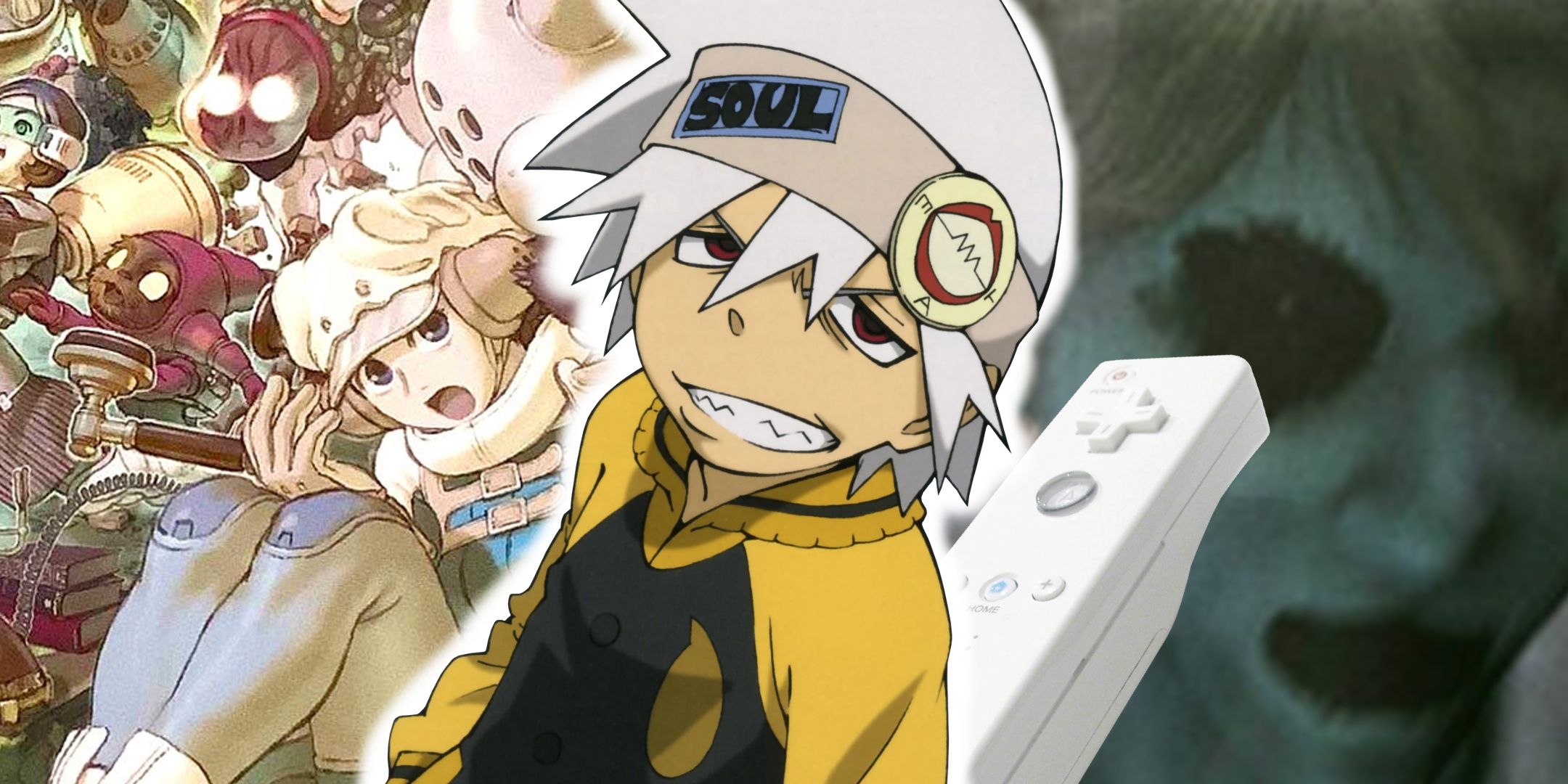 Image featuring a variety of characters from Japanese Wii games, including Soul from Soul Eater, who is front and center next to a Wiimote.