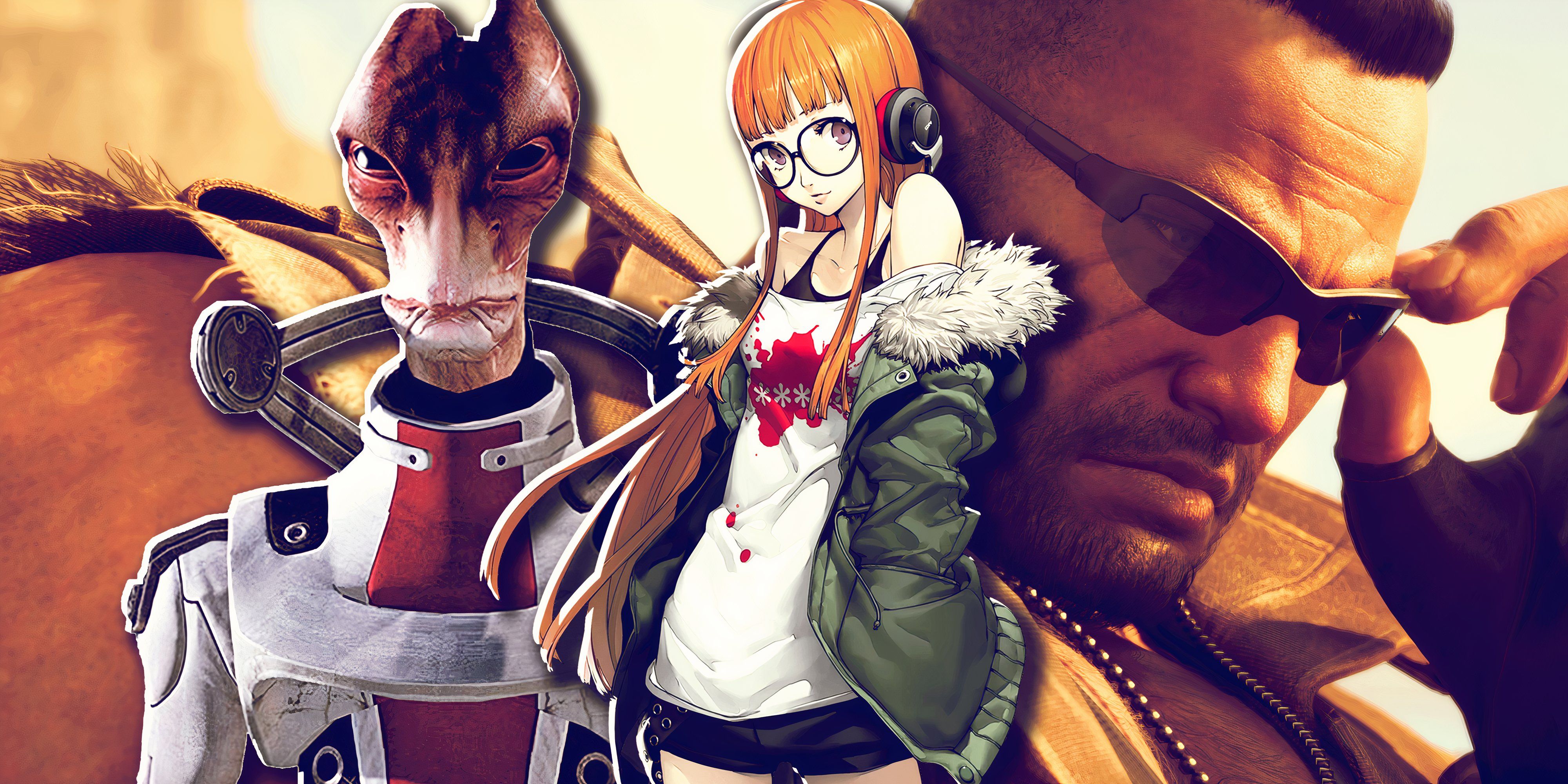 The Best Party Members In RPGs featuring an alien from Mass Effect, Futaba from Persona 5, and Barrett from Final Fantasy 7