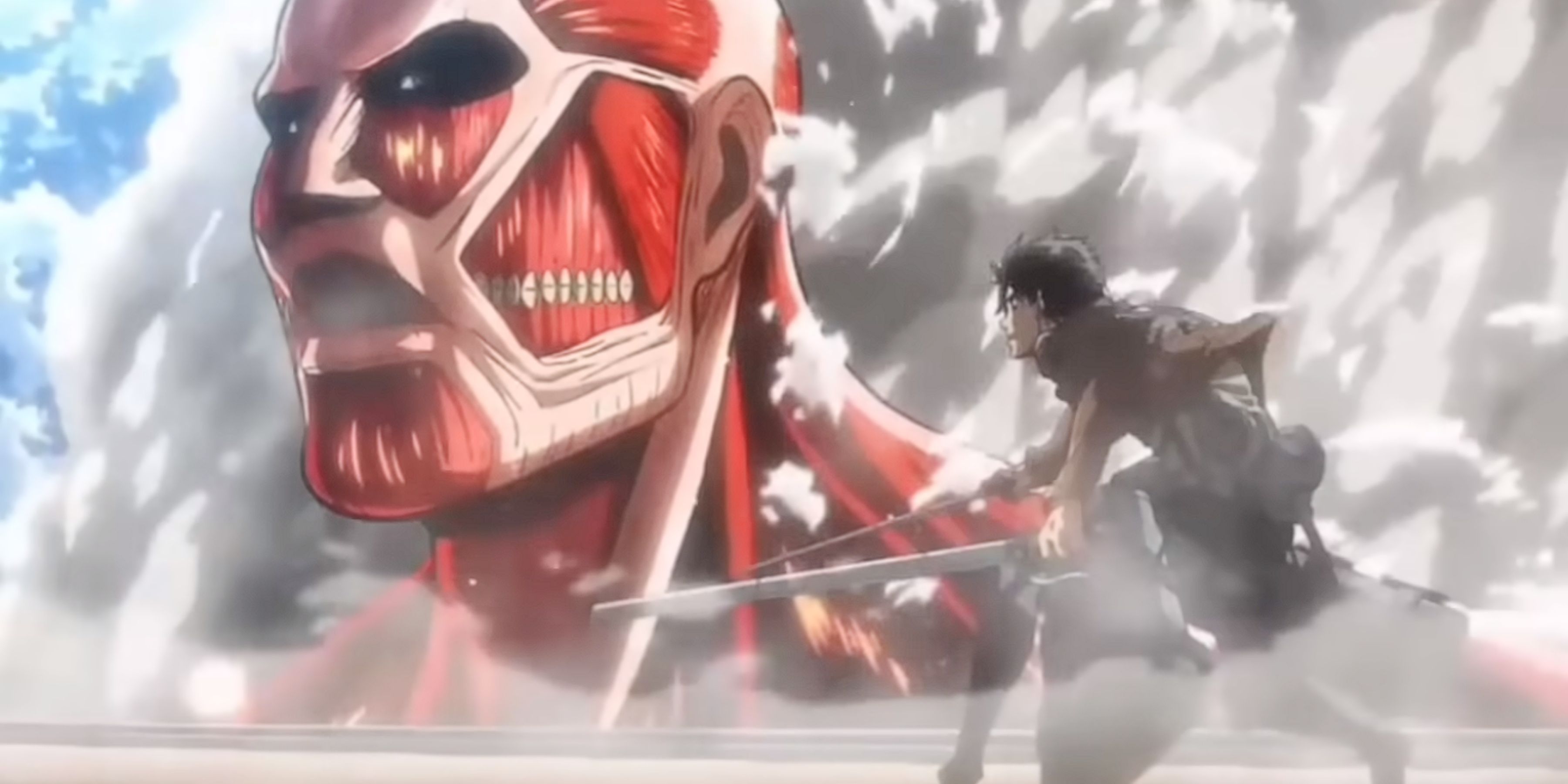 Image of Eren facing the Colossal Titan