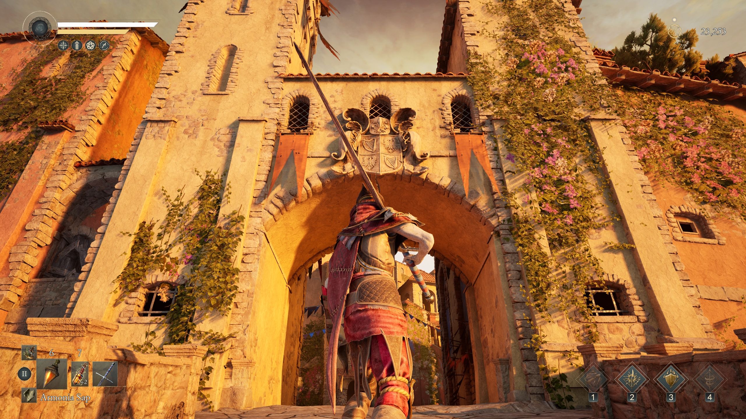 A picture of the player at the entrance of the Quinta town - Enotria the last song