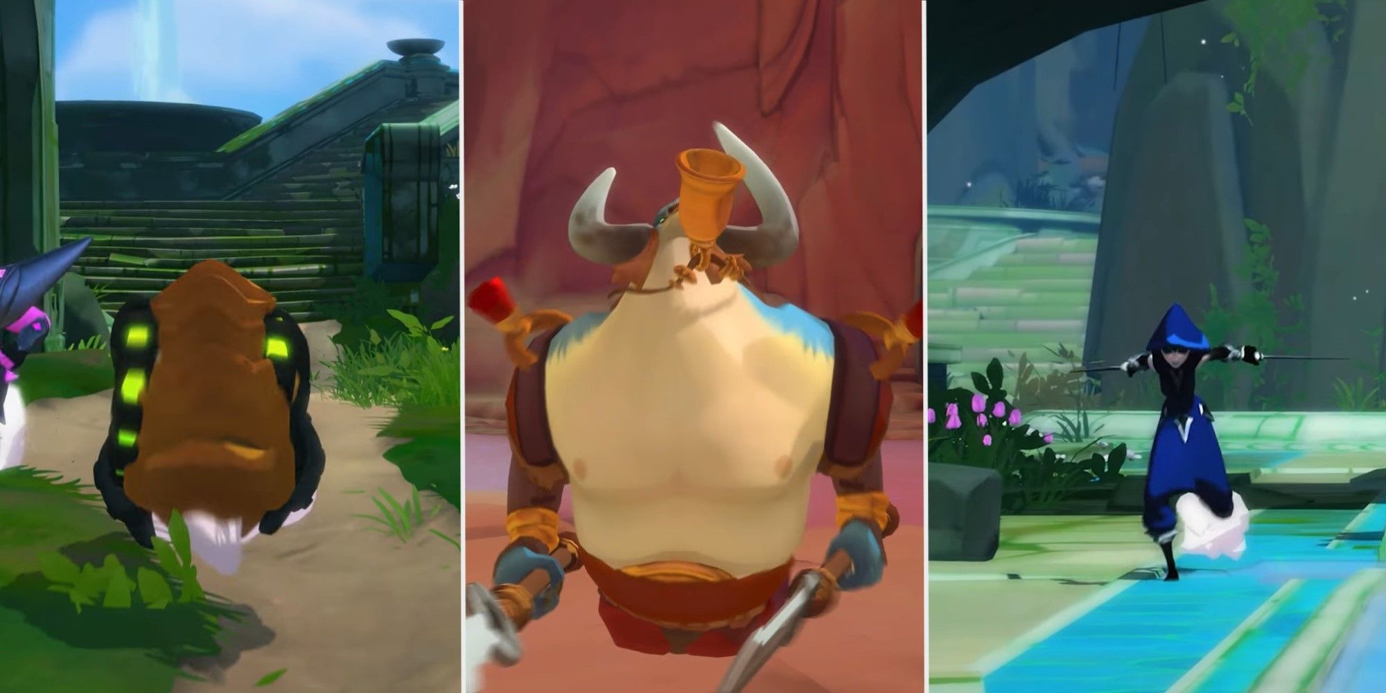 A split image showing Rutger, Lord Knossos and Tripp in Gigantic Rampage Edition