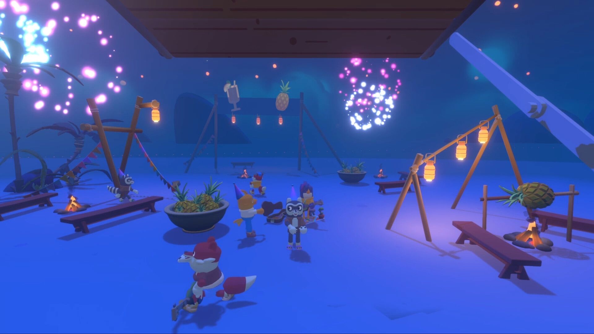 Animals at a party in Fruitbus.