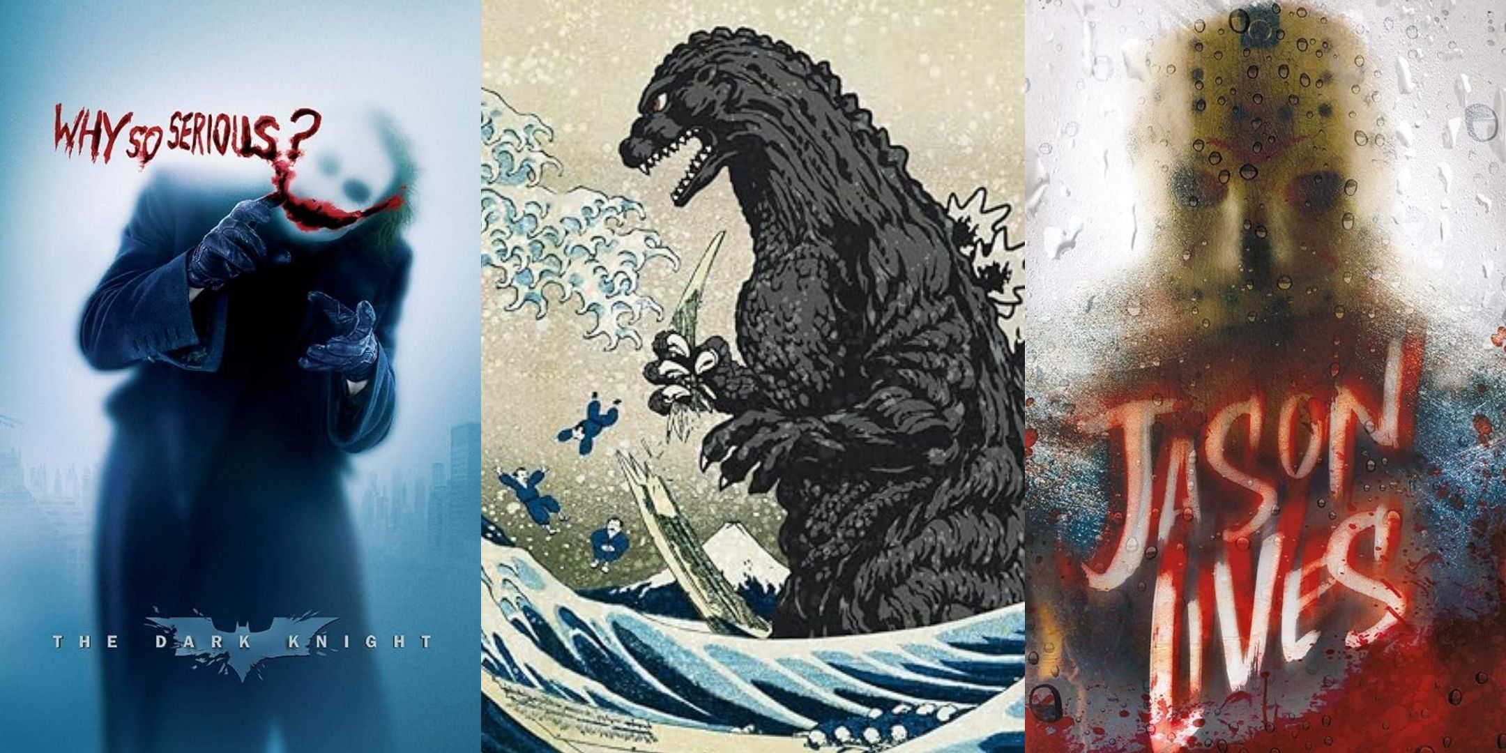 A shared image of posters for The Dark Knight, Godzilla and Friday the 13th Part 6: Jadon Lives