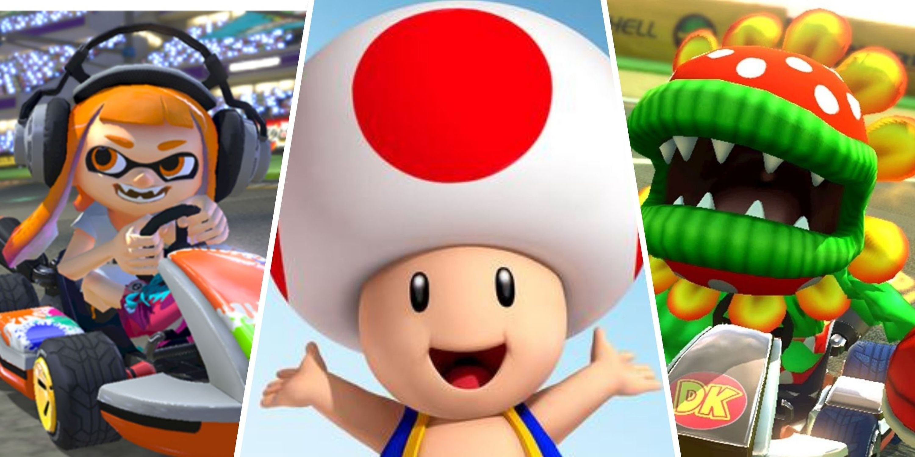 Highlighting Characters in Mario Kart, Inkling Girl, Toad, Petey Piranha 