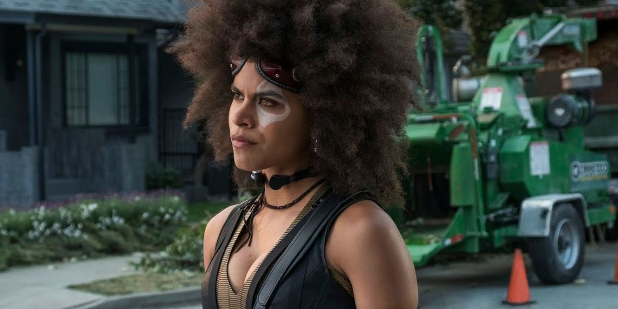 Deadpool 2 Shot Of Domino Looking Off-Screen To The Left