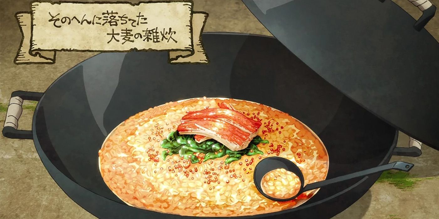 A porridge made of crab-like mimic meat from Dungeon Meshi.