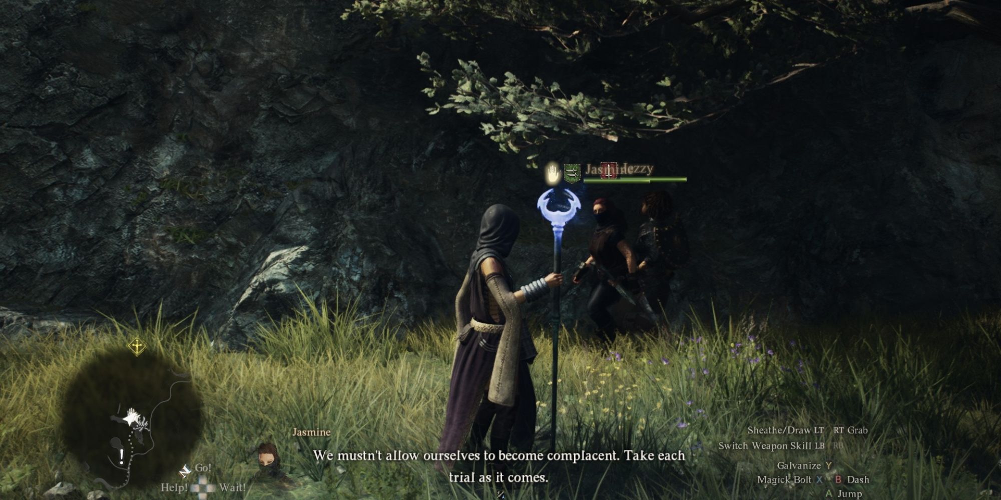 Dragon's Dogma 2 sorcerer facing two pawns