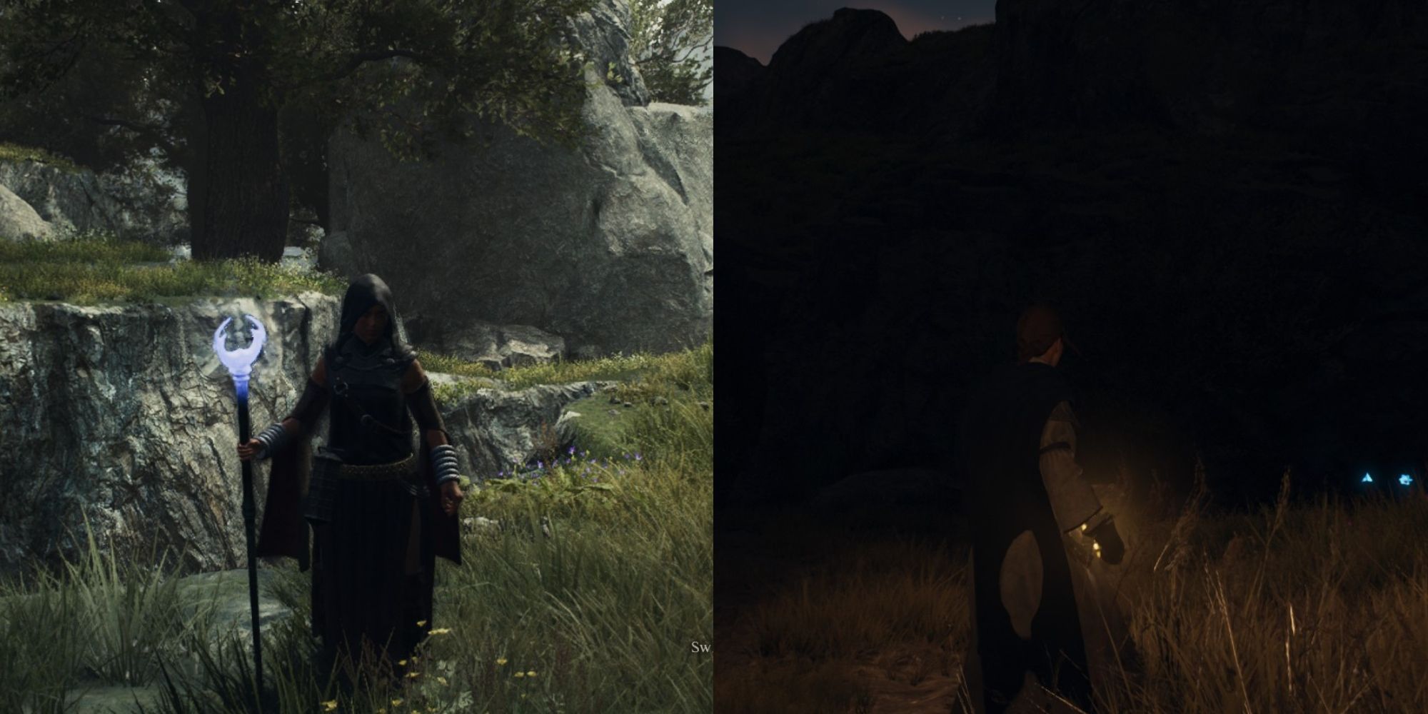 Dragon's Dogma sorcerer during daytime and a mage during nighttime