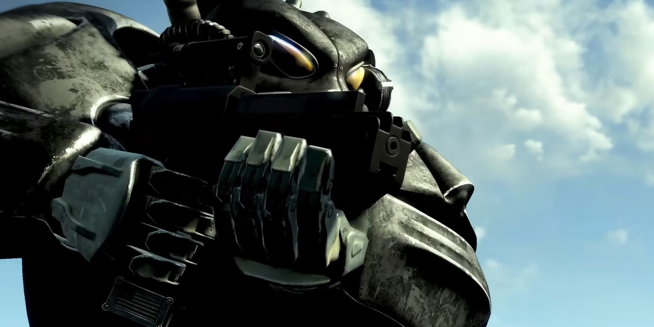Fallout 2 fan made remake Enclave soldier in power armour holding a laser rifle