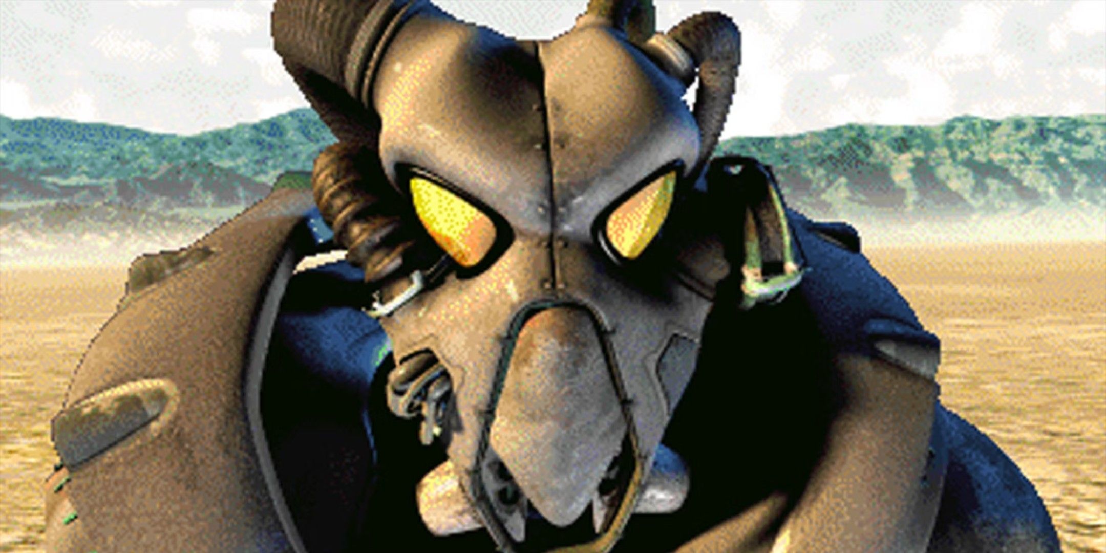Fallout 2 image showing a fully armored soldier of the enclave
