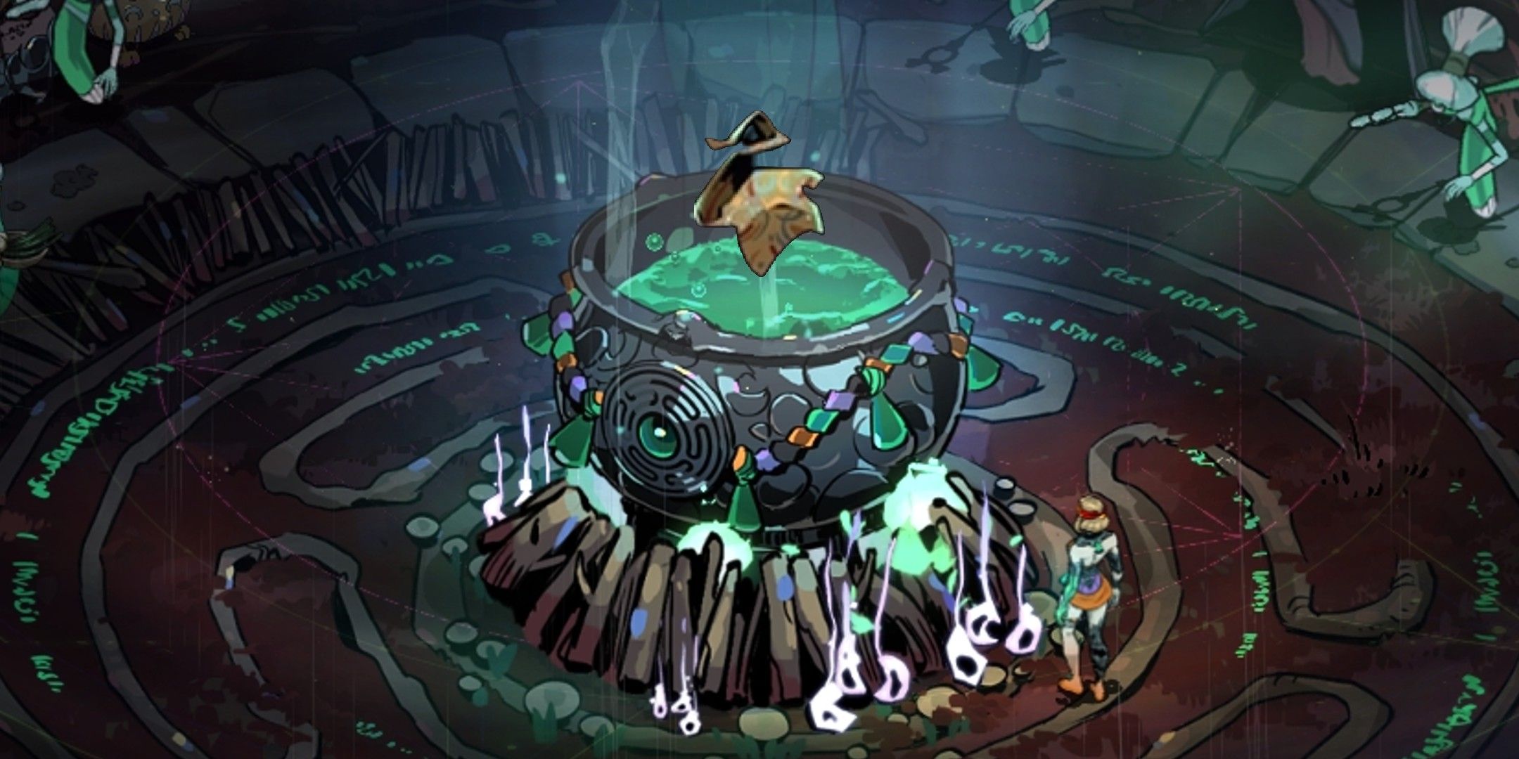 Fate Fabric edited floating on the cauldron in Hades 2
