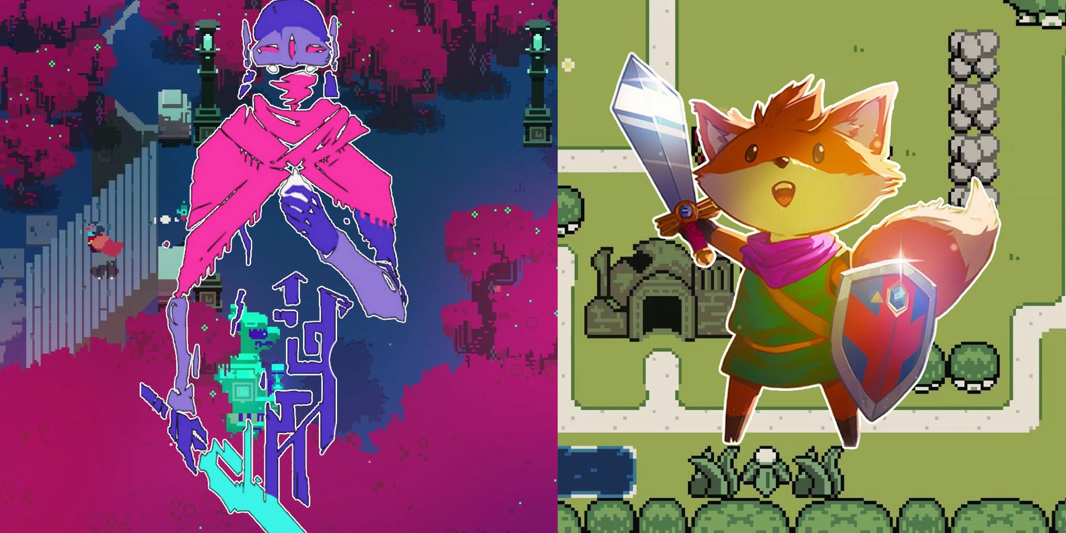 Drifter from Hyper Light Drifter and the Tunic fox.