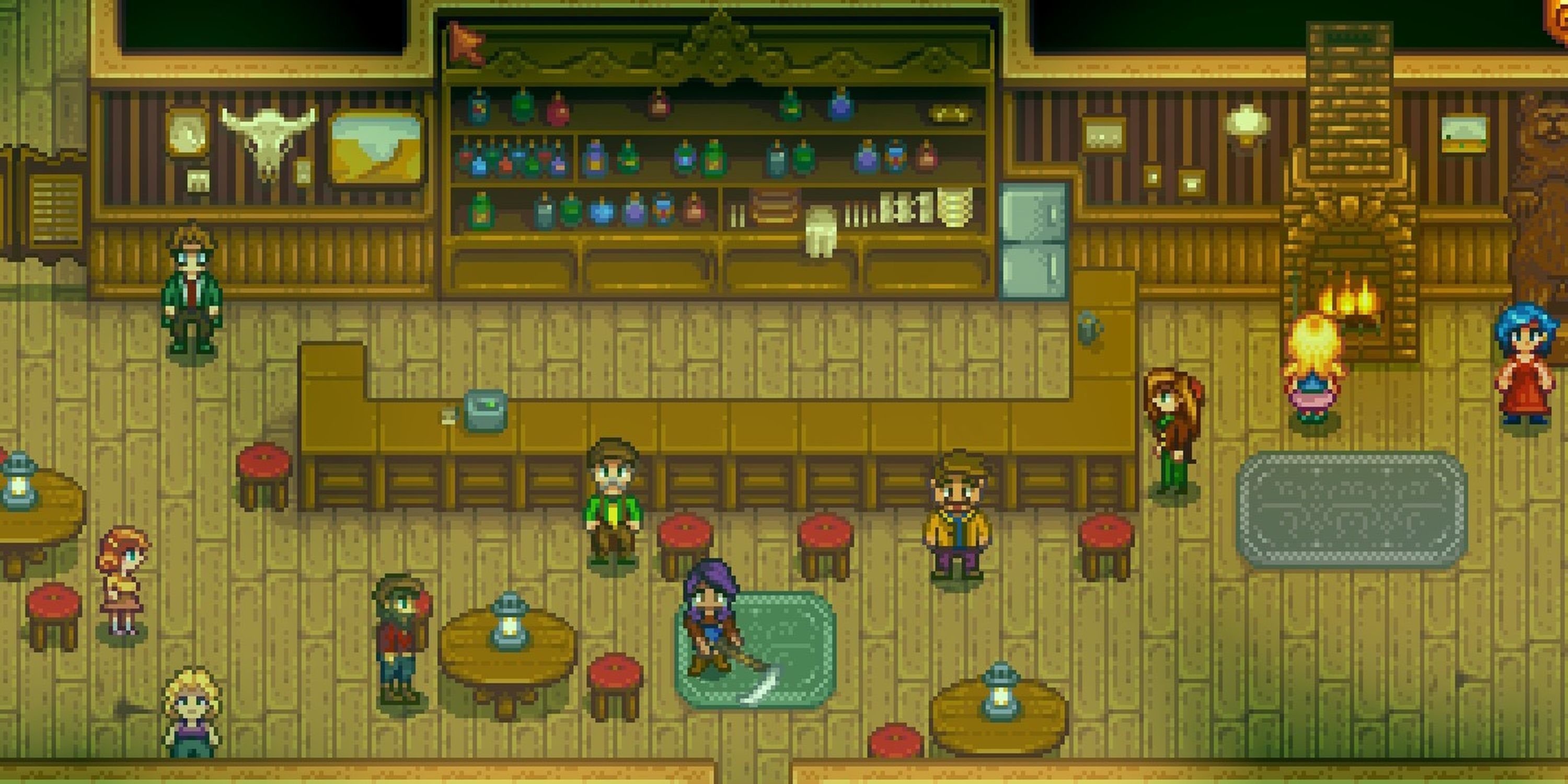 Stardew Valley Green Rain Event, with Farmer in Saloon during the event. 