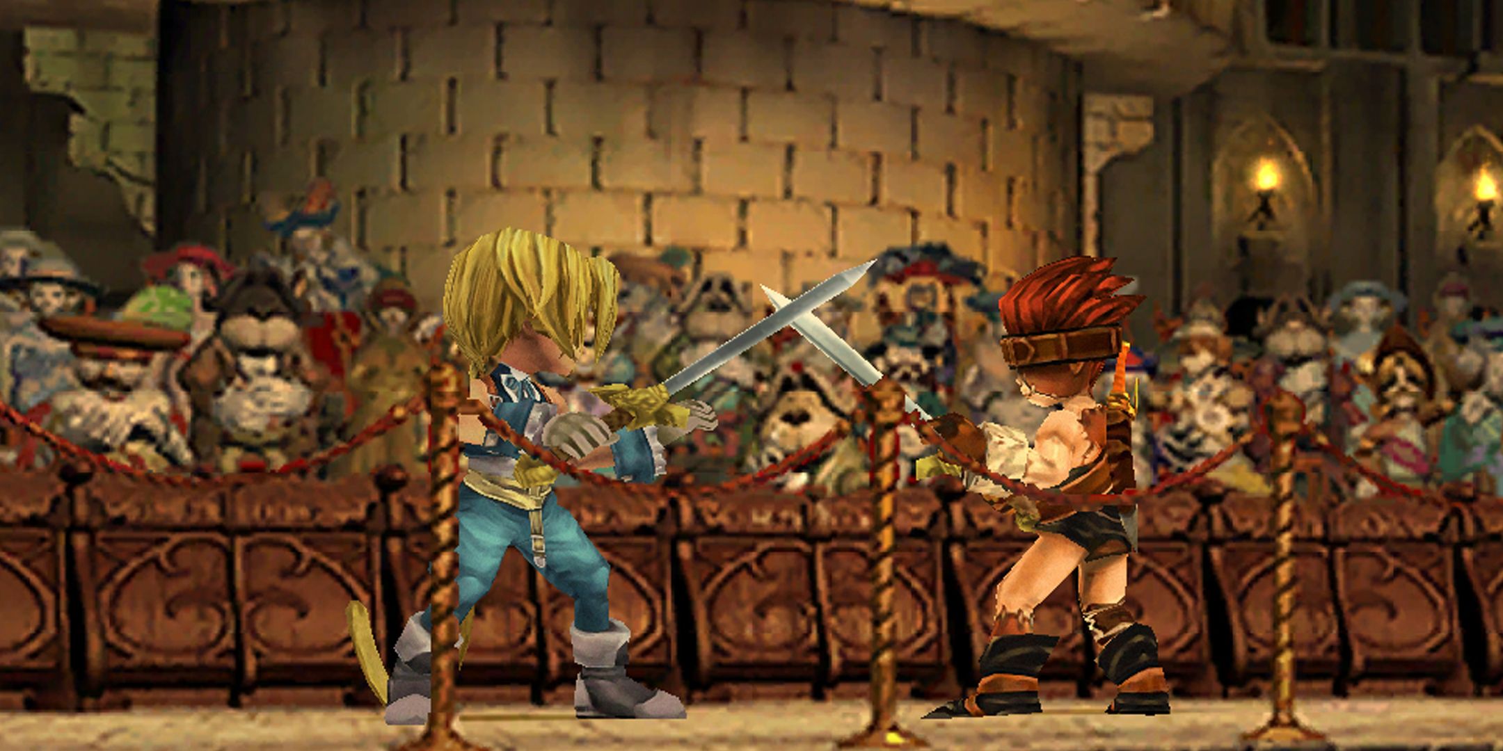 Final Fantasy 9 characters fighting in an arena for a play