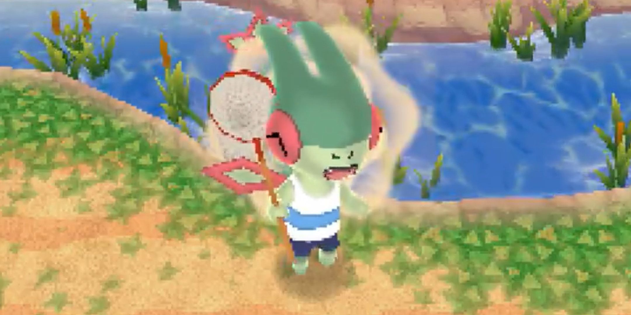 Flygon as an Animal Crossing villager holding a net