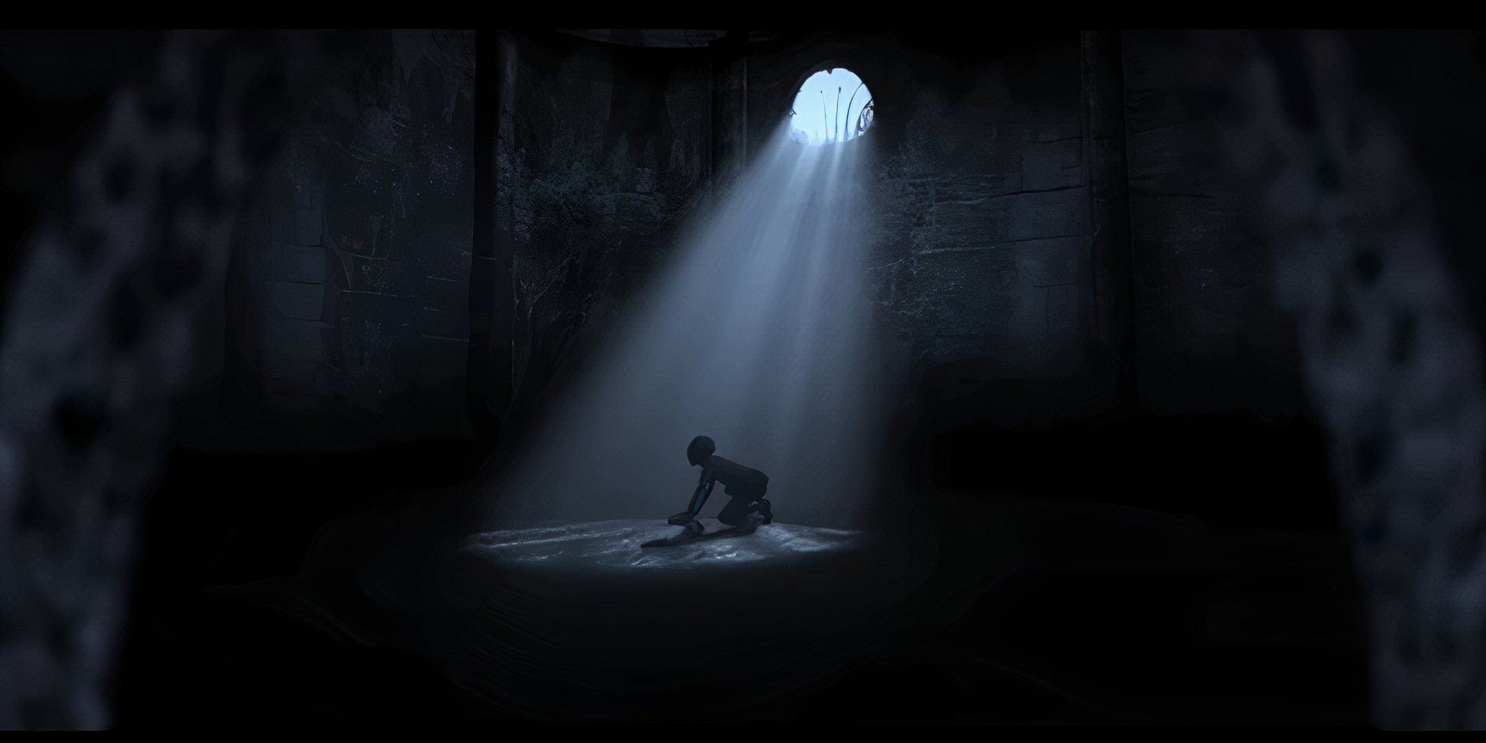 gollum illuminated by a beam of light in lord of the rings hunt for gollum fan film