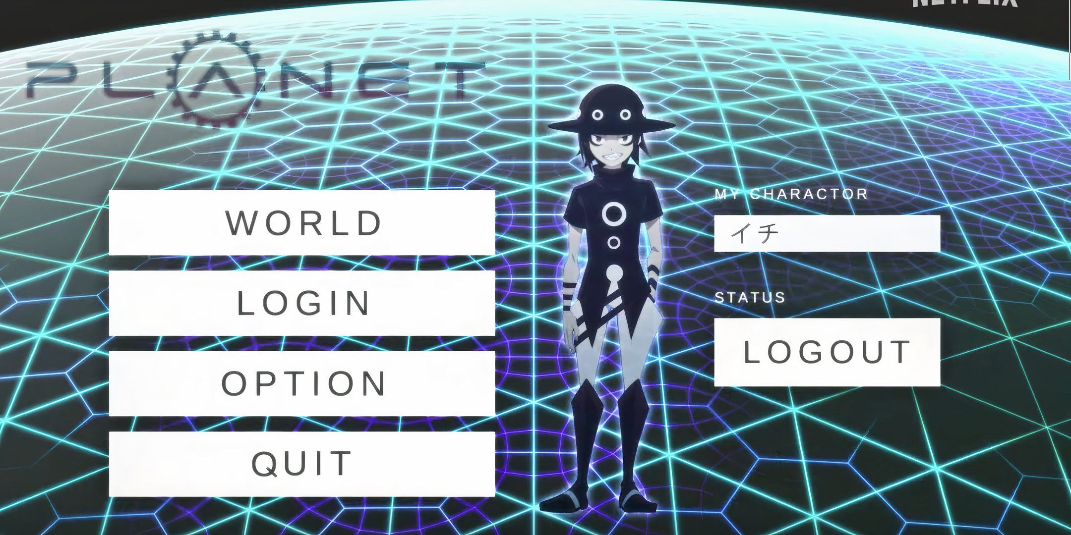 Planet log-in screen featuring the character of Ichi.