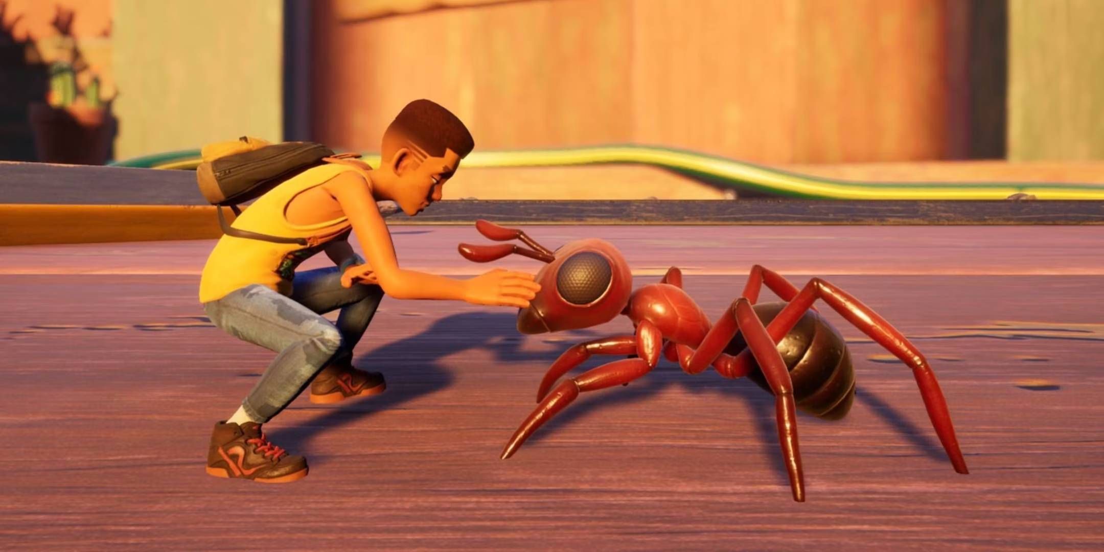 Grounded - player petting an ant pet-1