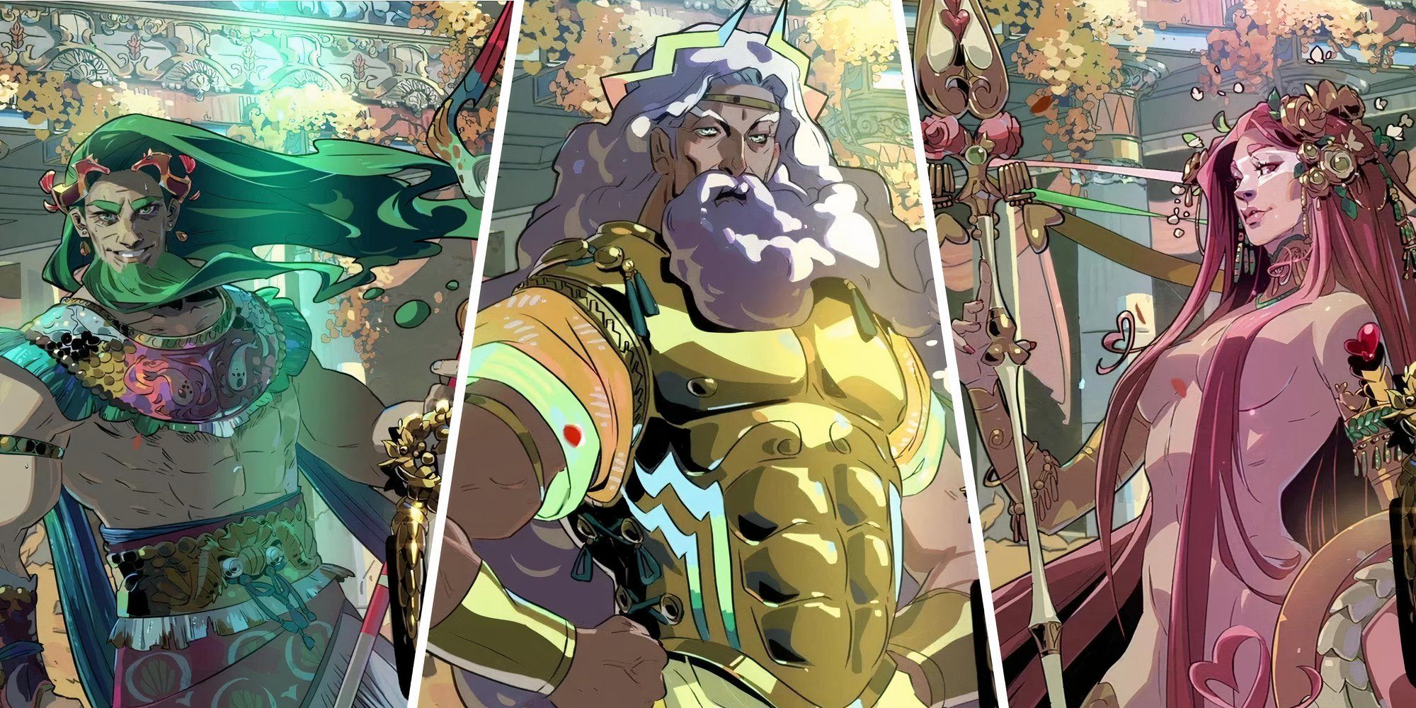 A split image showing different gods in Hades 2