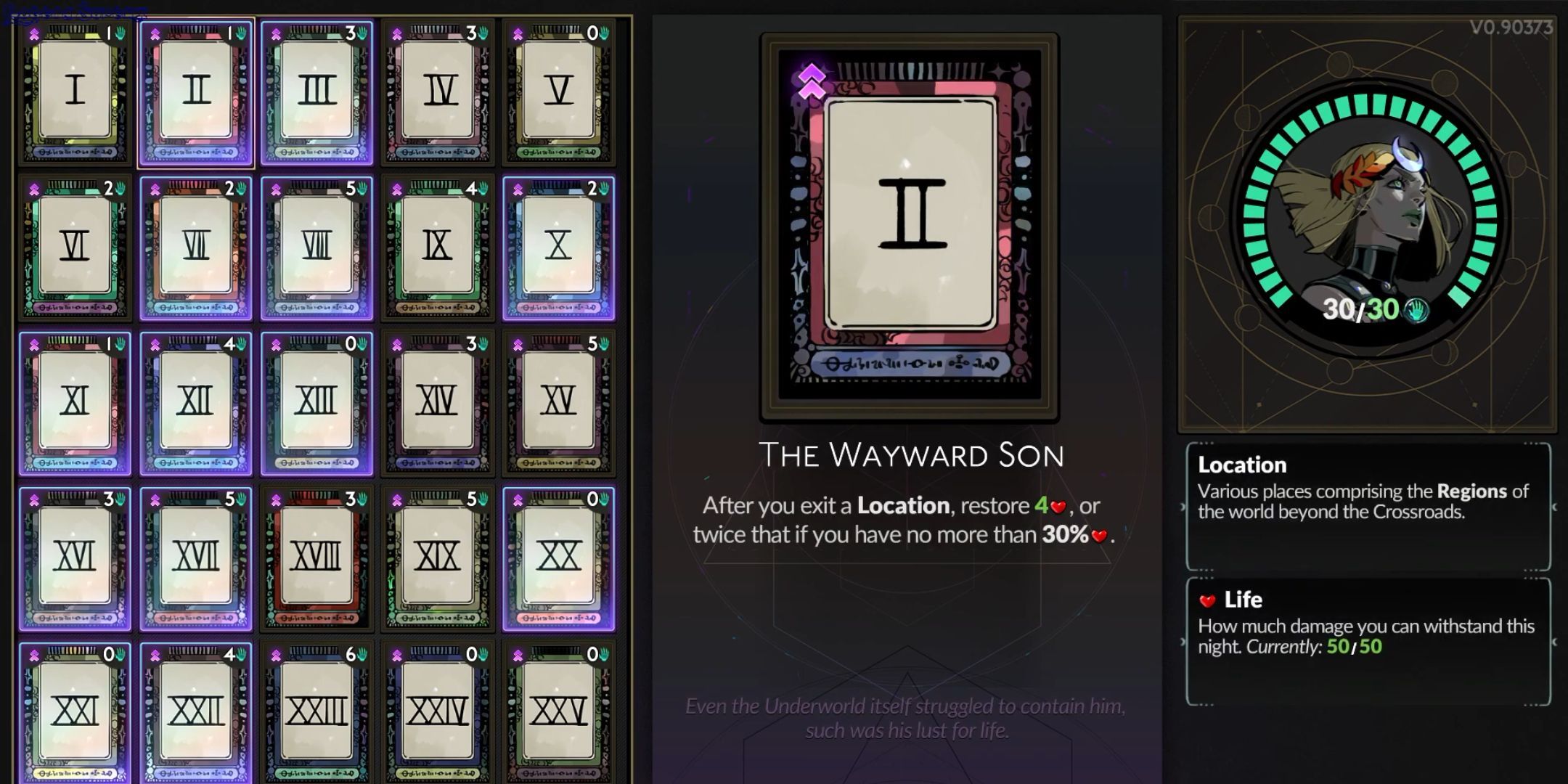 The Wayward Son Arcana Card in Hades 2.